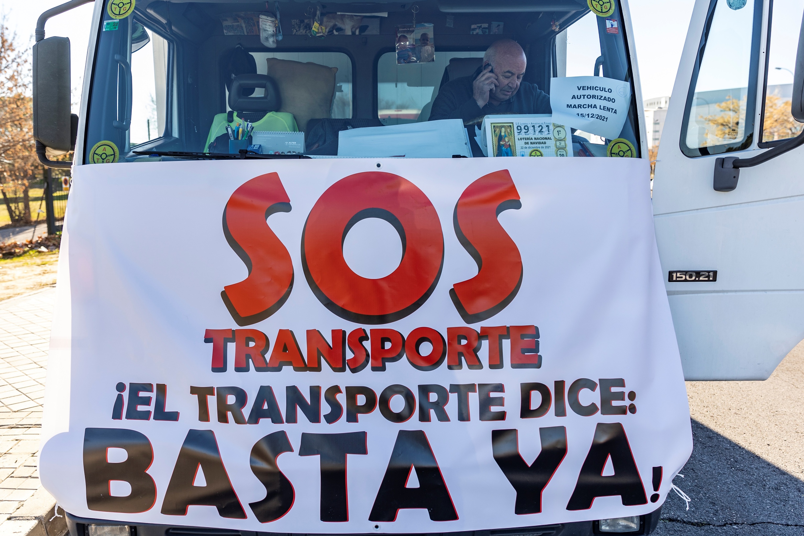 Uno de los camiones que marcharon en Madrid en protesta por las condiciones del sector.