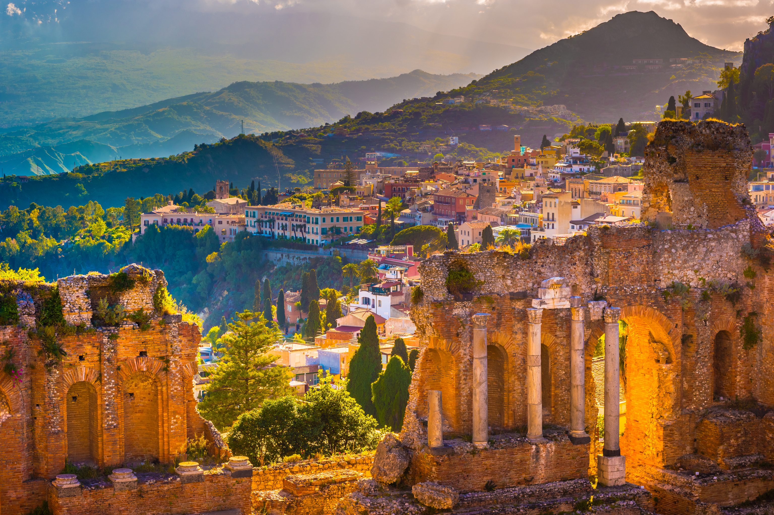 Las ruinas del teatro de Taormina, en Sicilia.