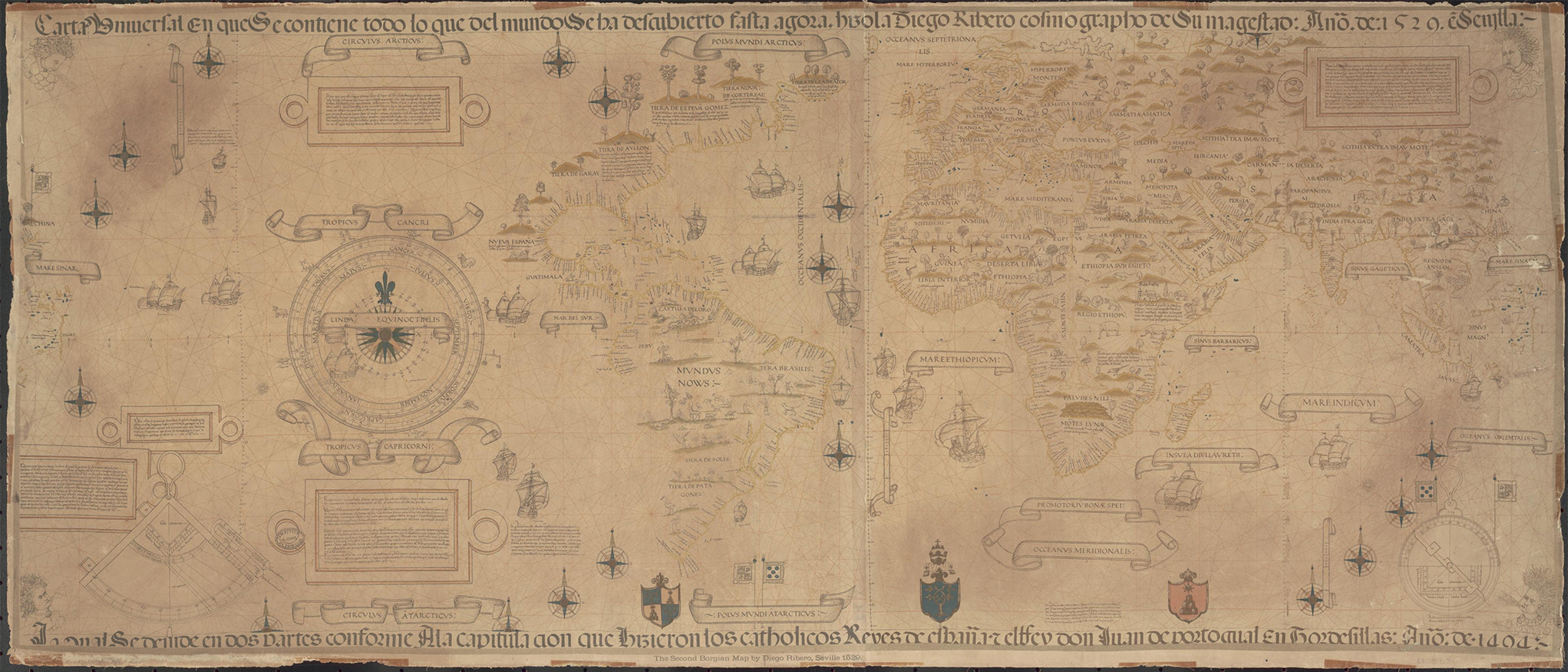 Detalle de 'El Gran Mapa' del mundo que el cartógrafo Diego de Ribero dibujó en 1529.