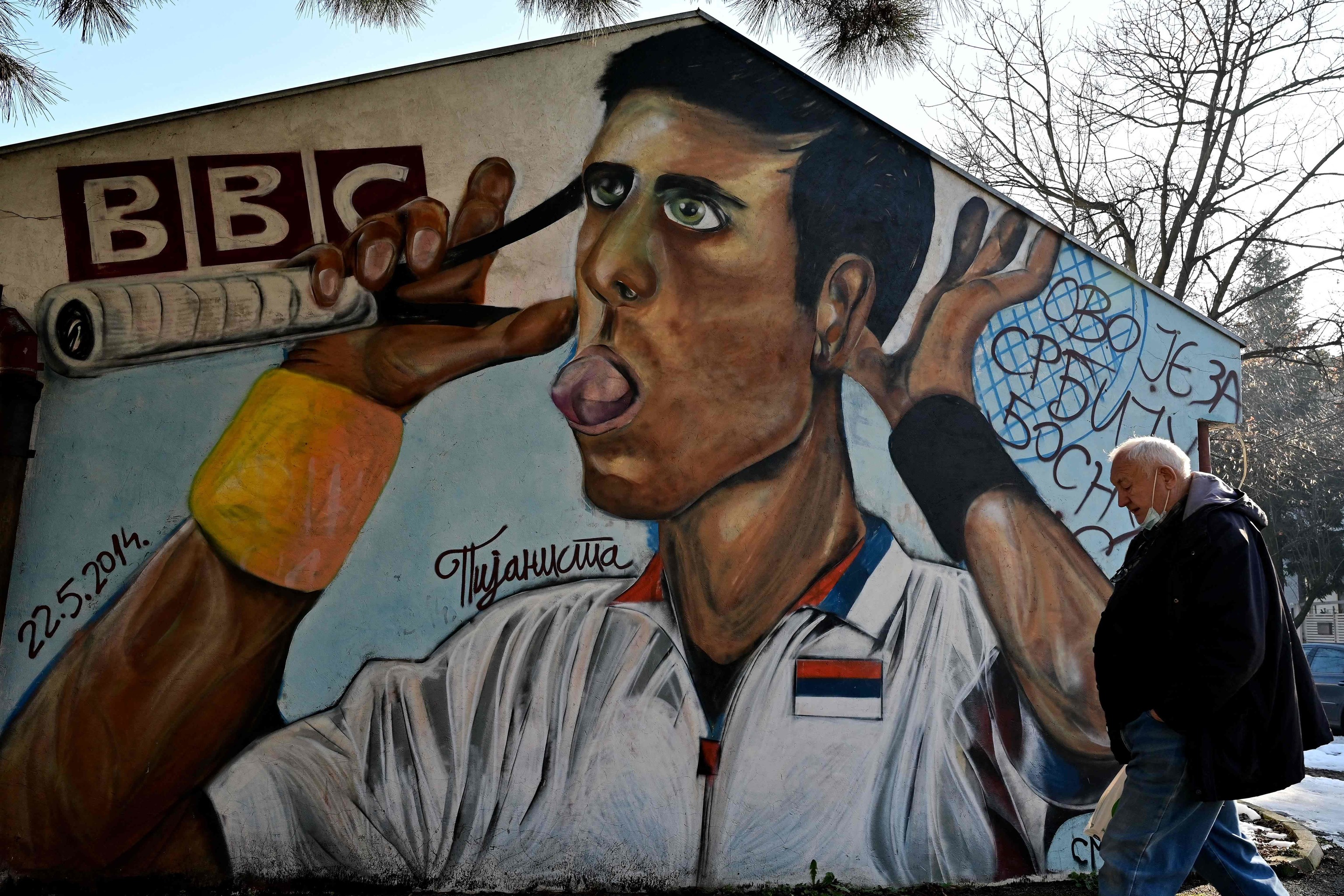Mural de Djokovic en Belgrado.
