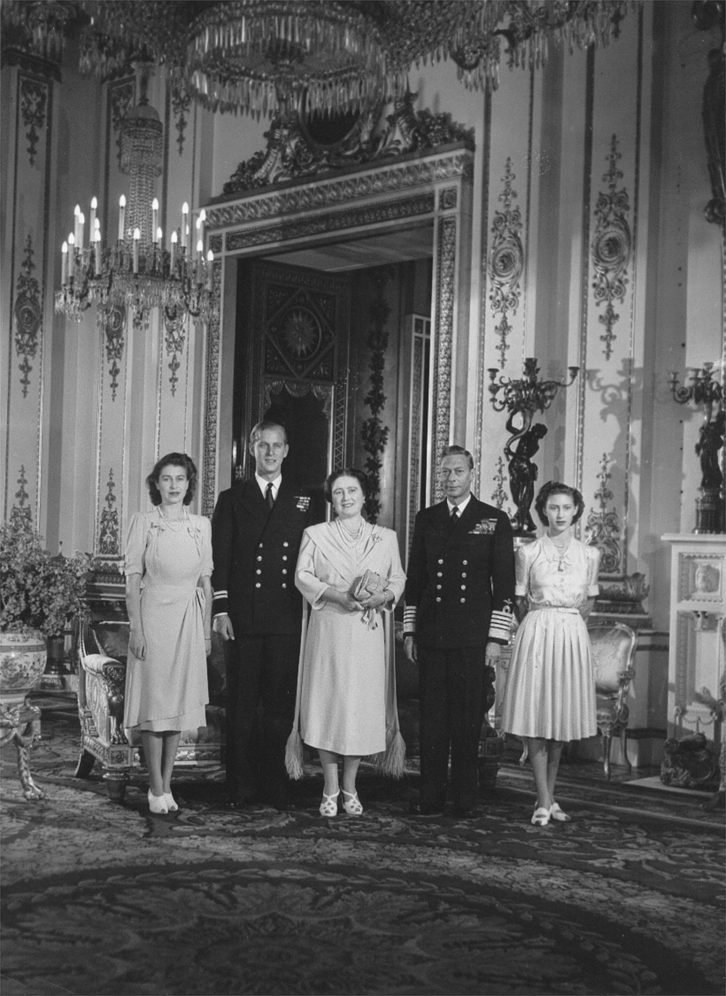 La familia real británica, en una imagen de 1947. Margarita, a la derecha.