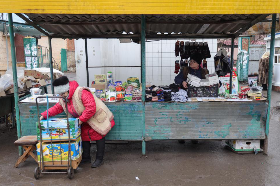 Vendedores en la ciudad ucraniana de New York,