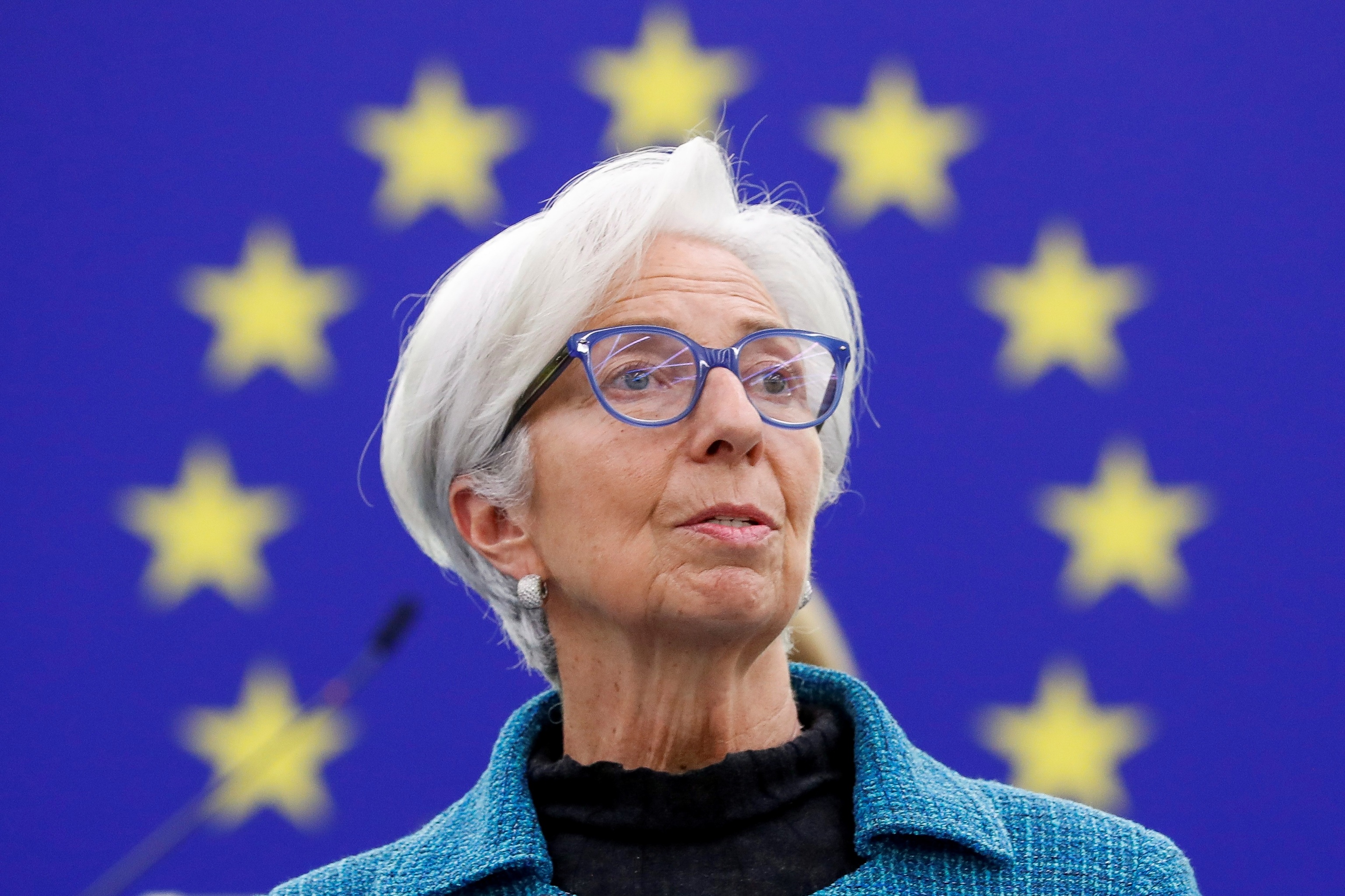 Christine Lagarde, presidenta del Banco Central Europeo, pronunciando un discurso en Estrasburgo.