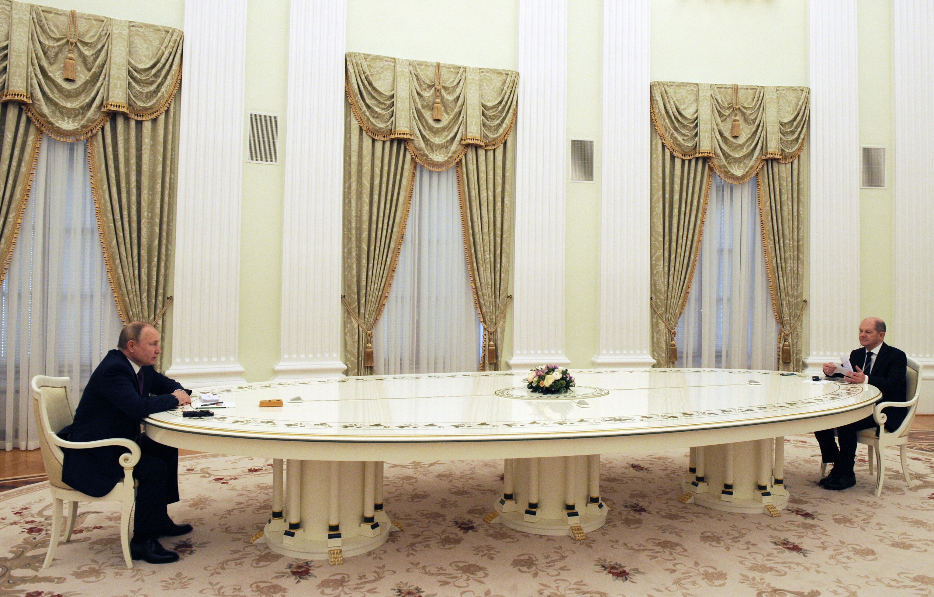 Vladimir Putin y Olaf Scholz, en su reunin de hoy, en Mosc.