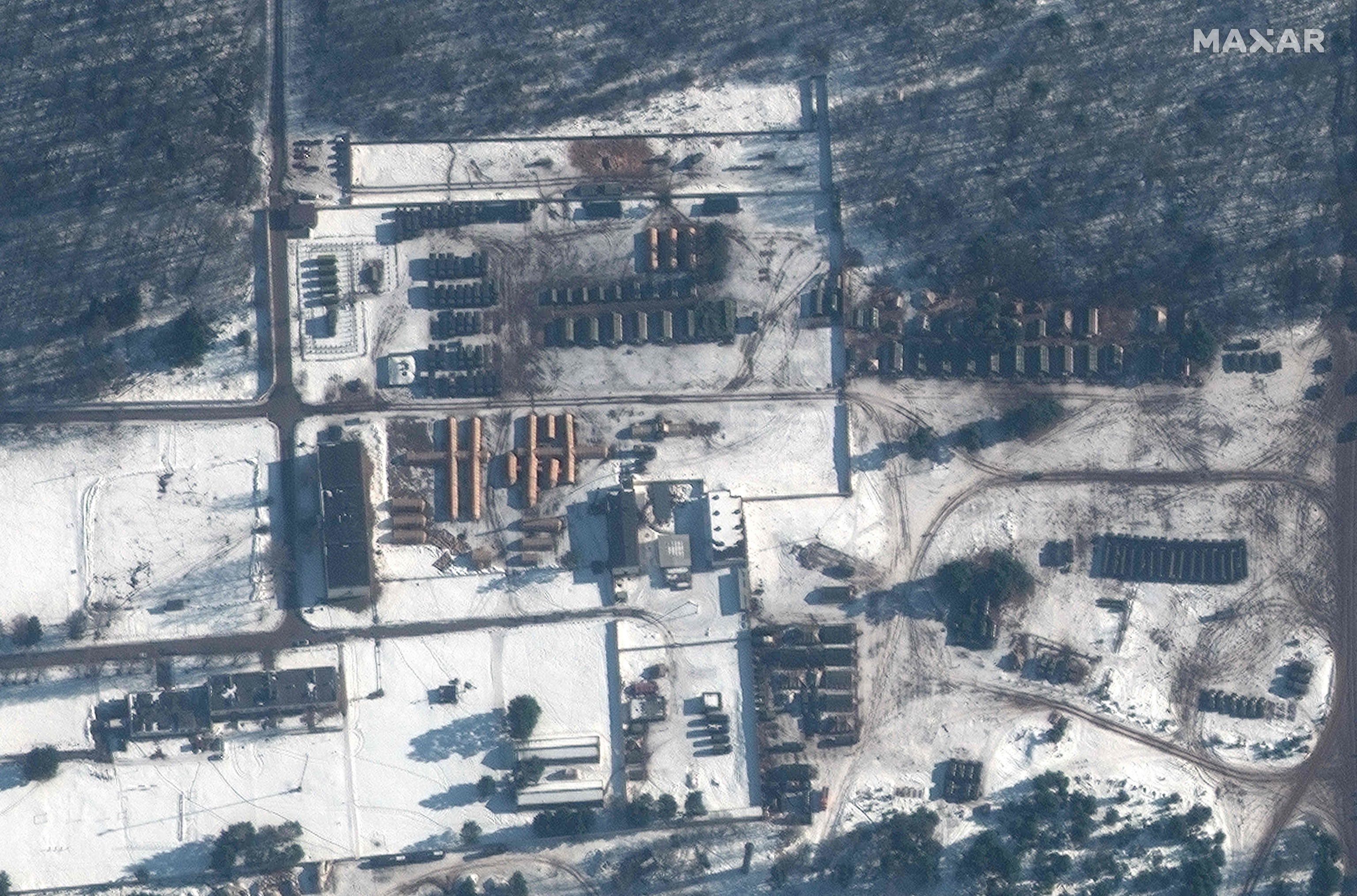 Imagen de satélite del hospital de campaña en la zona de entrenamiento de Osipovichi, en Bielorrusia