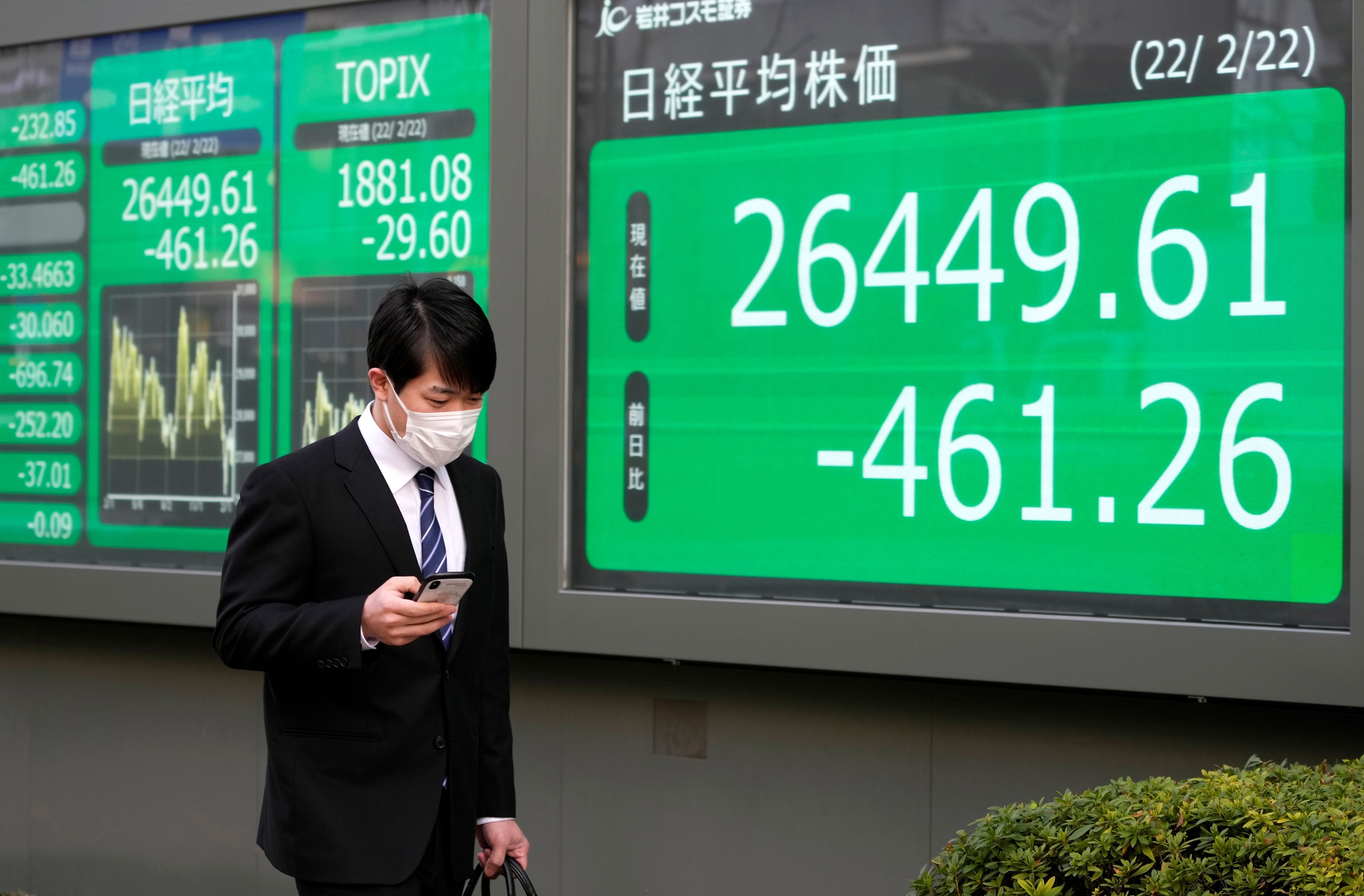 La bolsa de Tokio perdió 461,26 puntos, o un 1,71% al cierre.