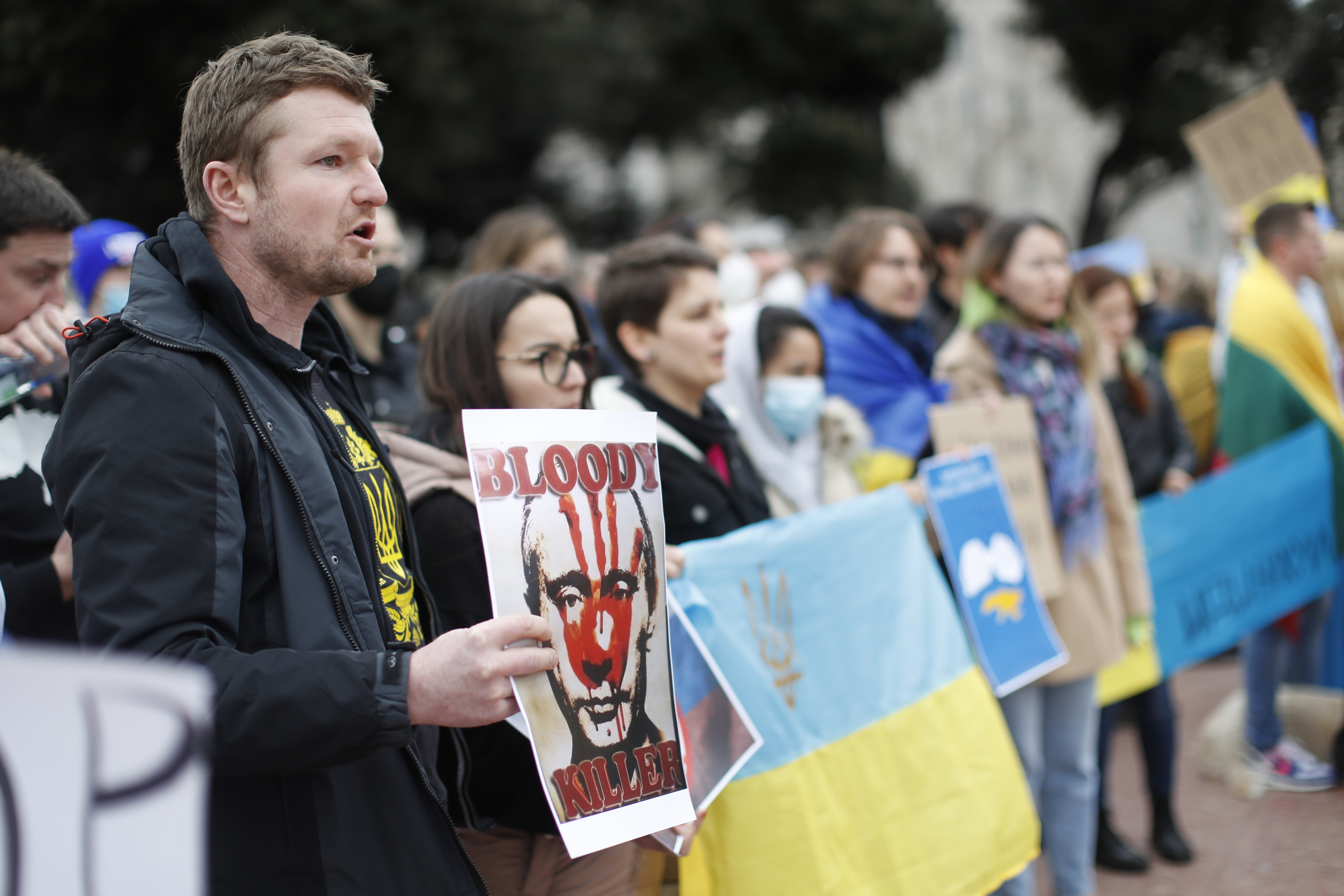 Manifestación este sábado en Barcelona en contra de la guerra en Ucrania.