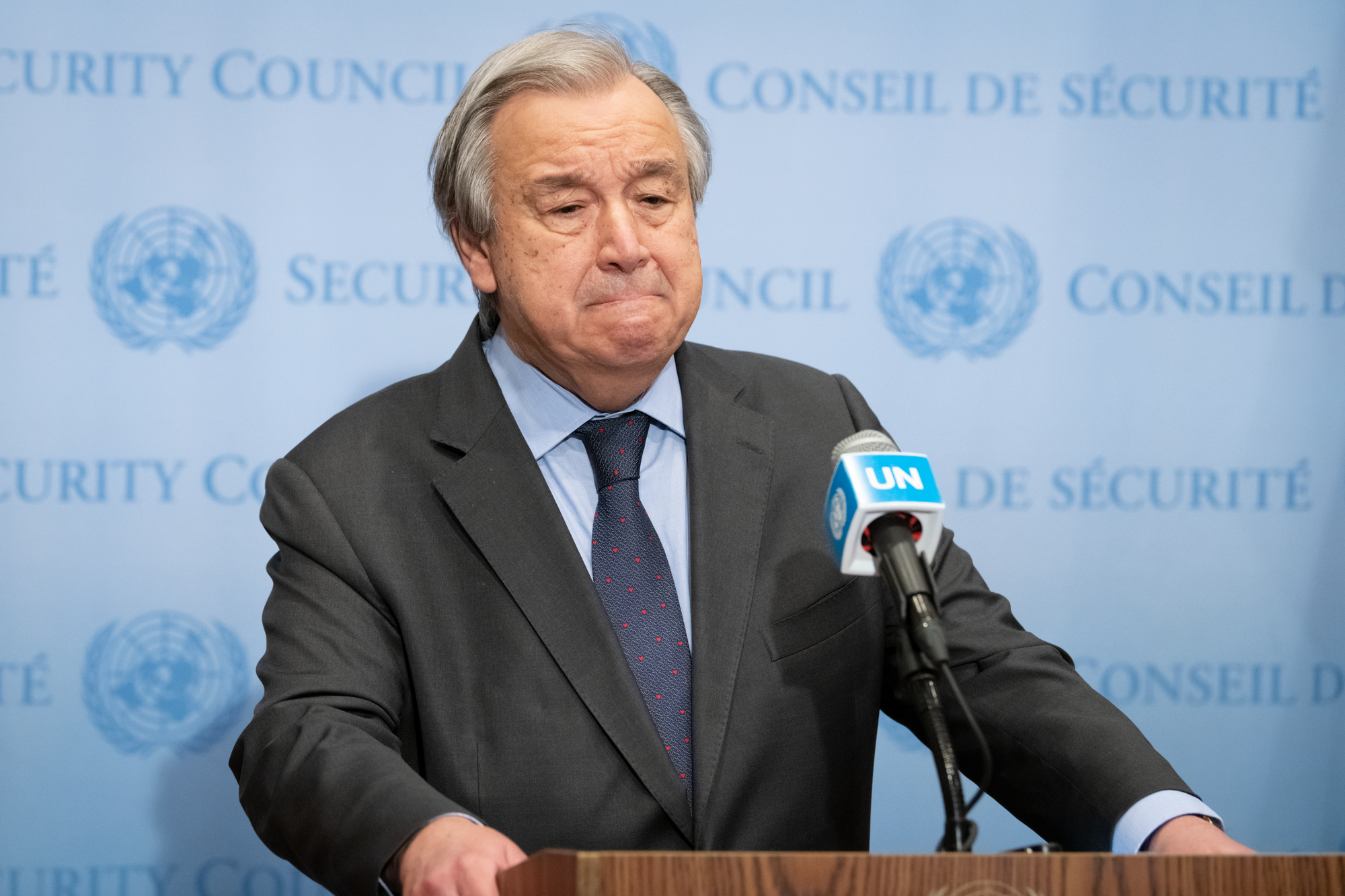 Antnio Guterres, en rueda de prensa en Naciones Unidas, durante el anuncio de la ayuda enviada a Ucrania.