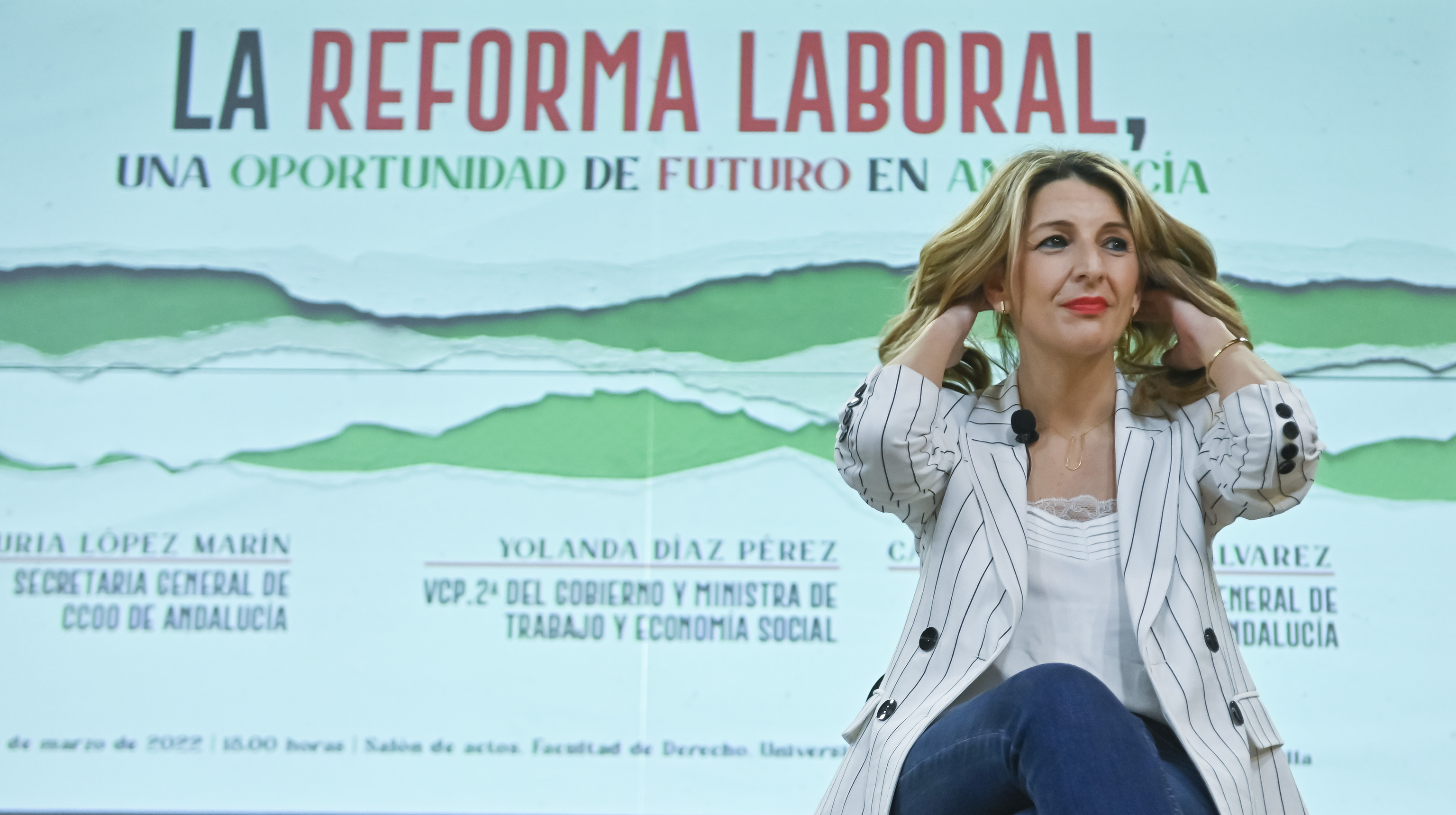 La ministra de Trabajo, Yolanda Daz, este jueves en la Facultad de Derecho de Sevilla.