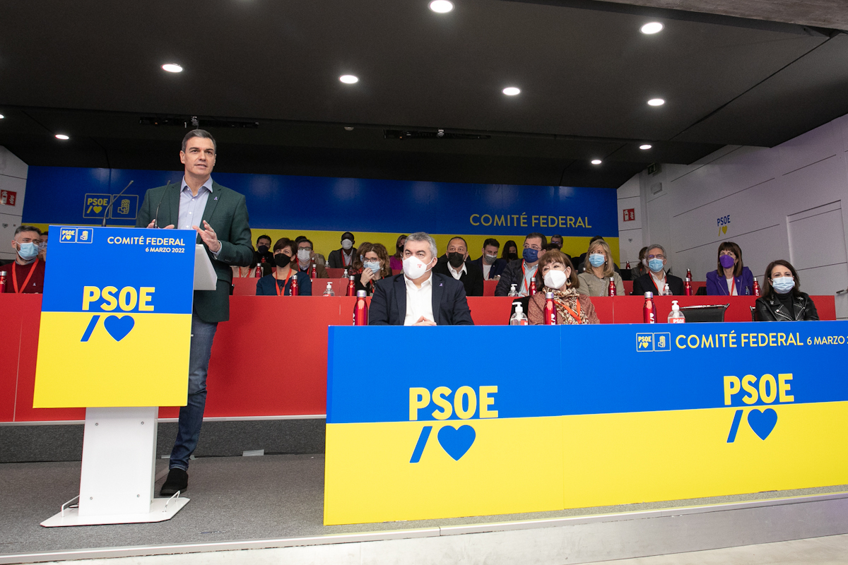 Pedro Snchez, este domingo, en el comit del PSOE.