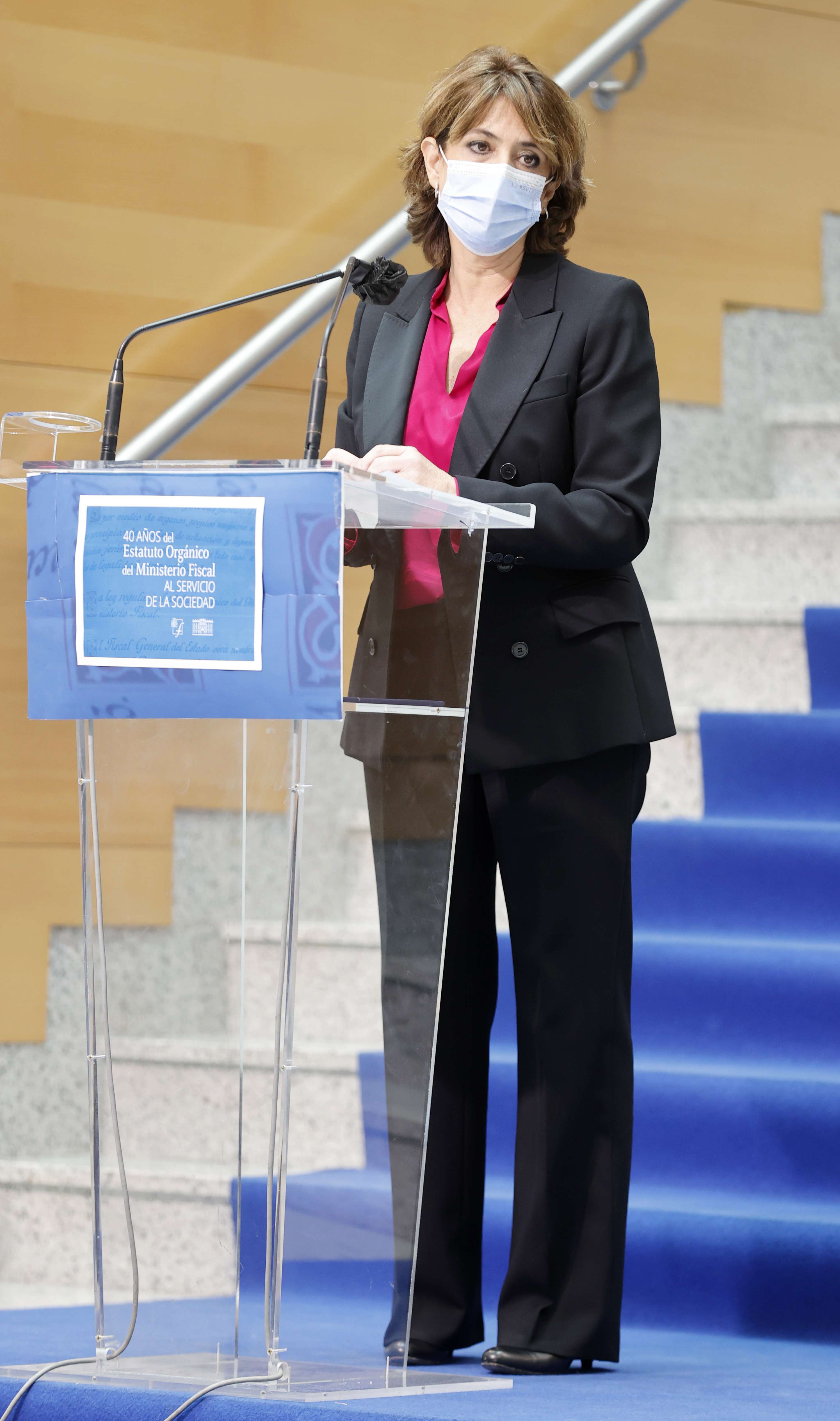 La fiscal General del Estado, Dolores Delgado, durante su intervención en el acto conmemorativo del "40 Aniversario de aprobación del Estatuto Orgánico del Ministerio Fiscal".