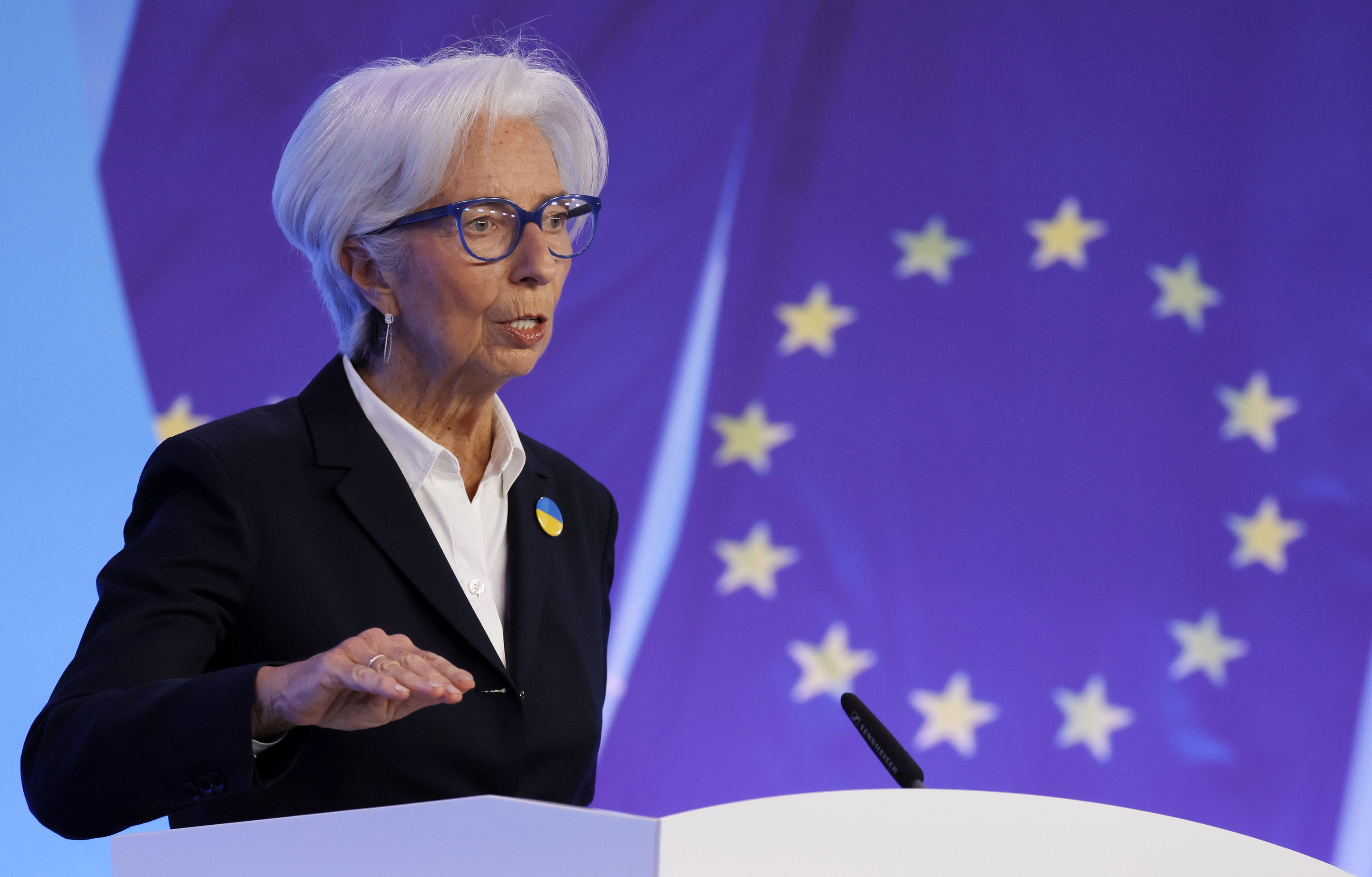 Christine Lagarde, presidenta del BCE, en la rueda de prensa de este jueves