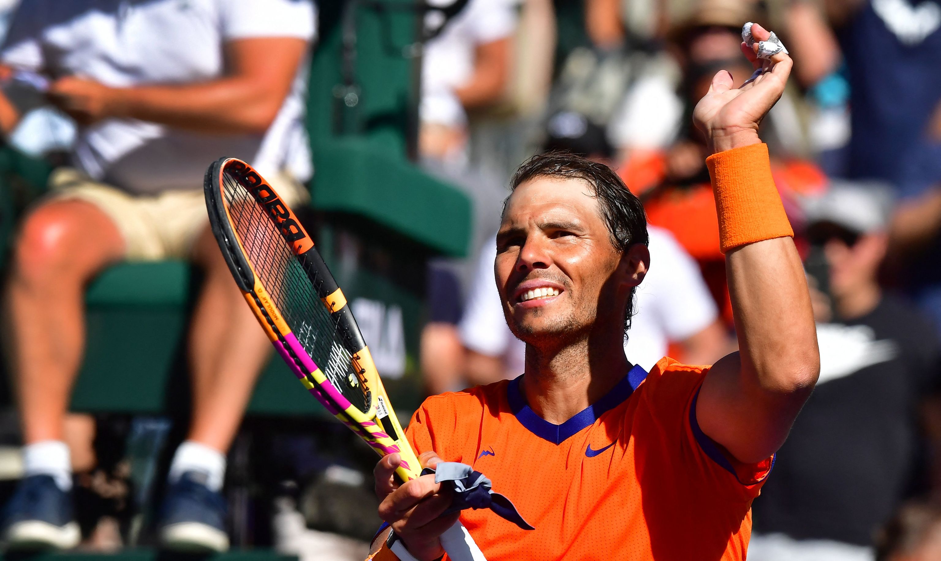 Rafa Nadal celebra su victoria ante Daniel Evans.