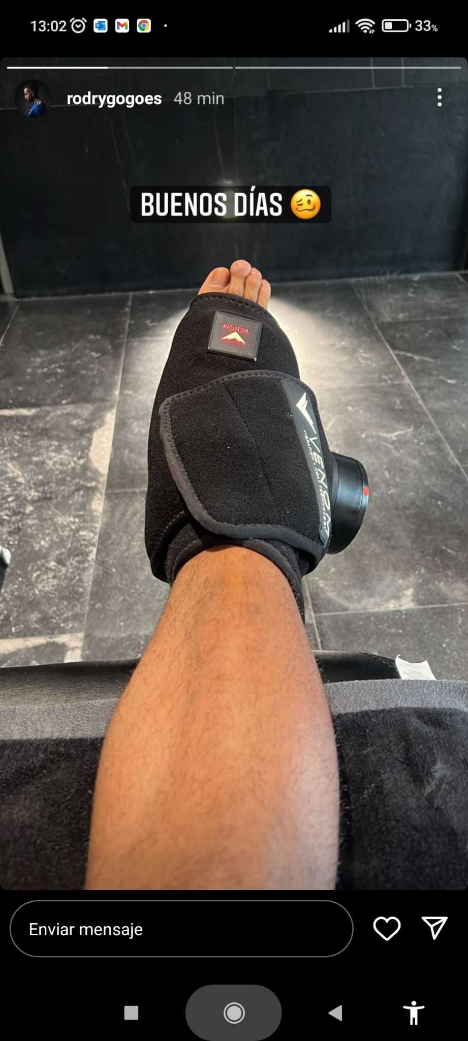 Rodrygo ha colgado esta imagen de su pie en Instagram.