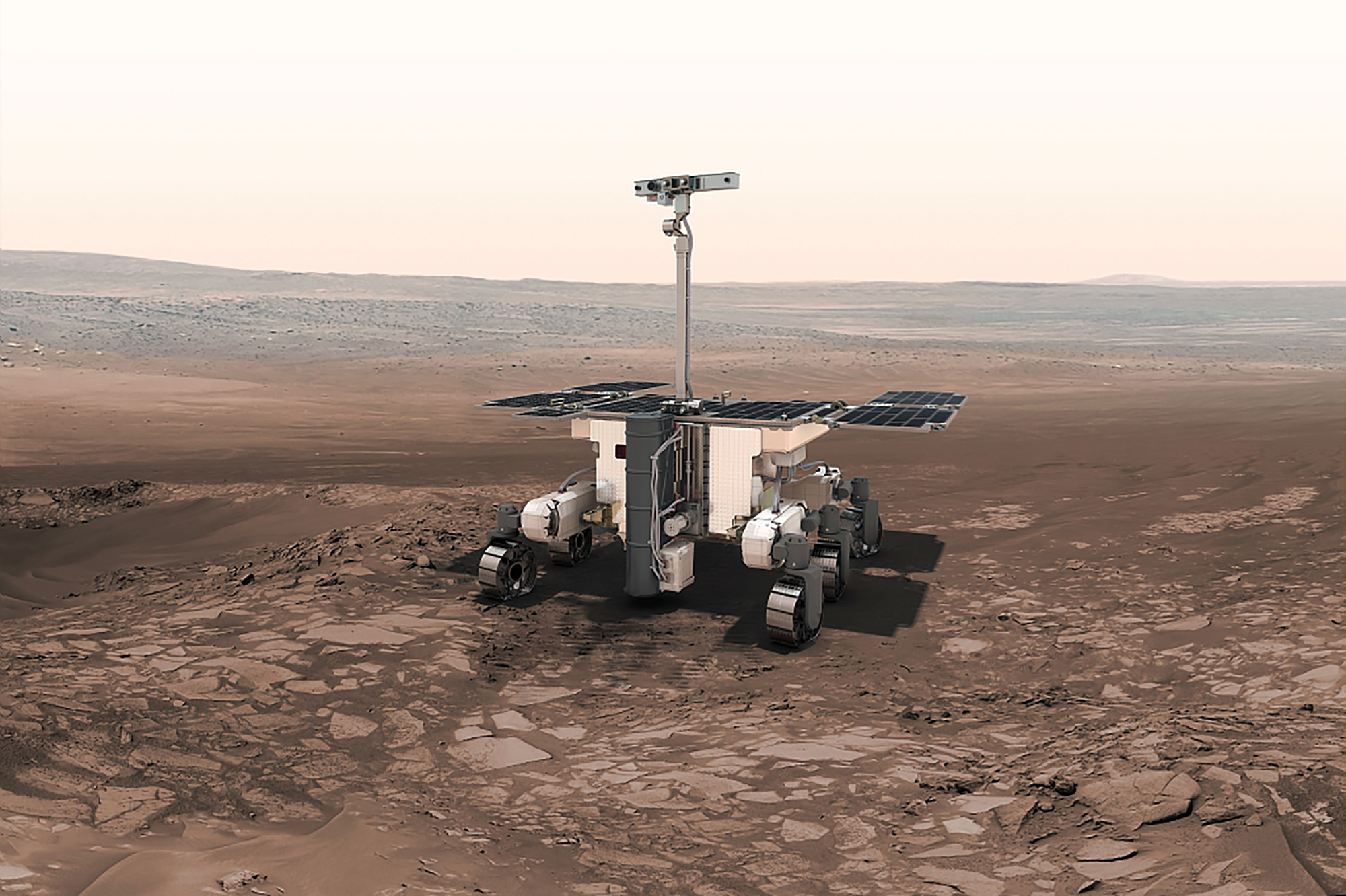 Recreación artística del rover marciano de la misión ExoMars