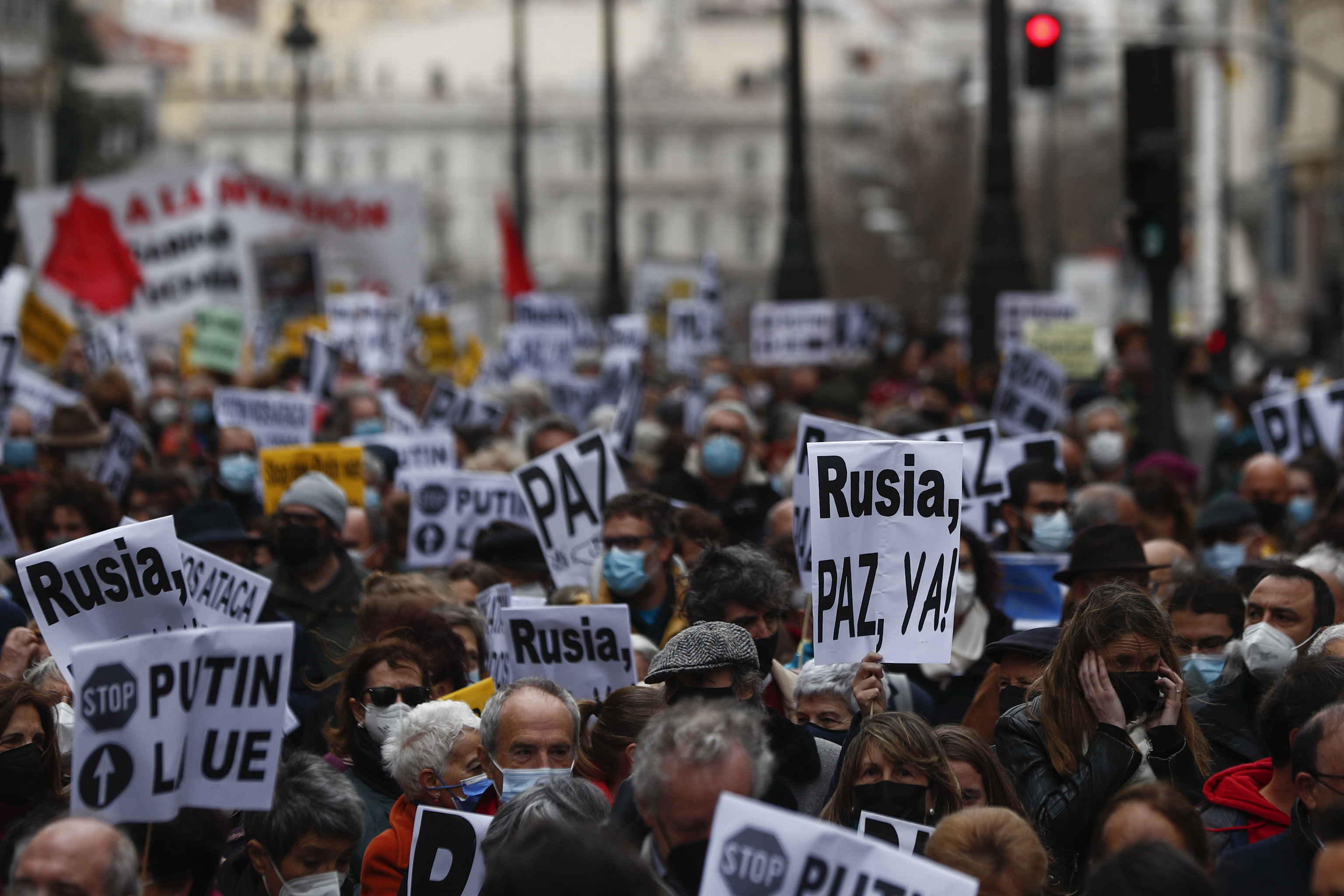 La manifestación celebrada este domingo en Madrid en contra de la guerra en Ucrania.