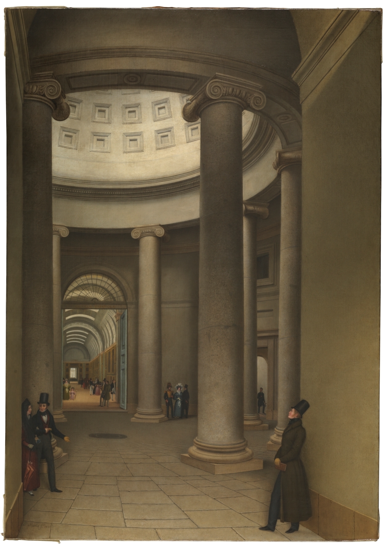 Fragmento del lienzo 'Interior de la rotonda del Museo del Prado', de Pedro Kuntz (1833), donde pueden verse visitantes con el catlogo de Eusebi. MUSEO NACIONAL DEL PRADO