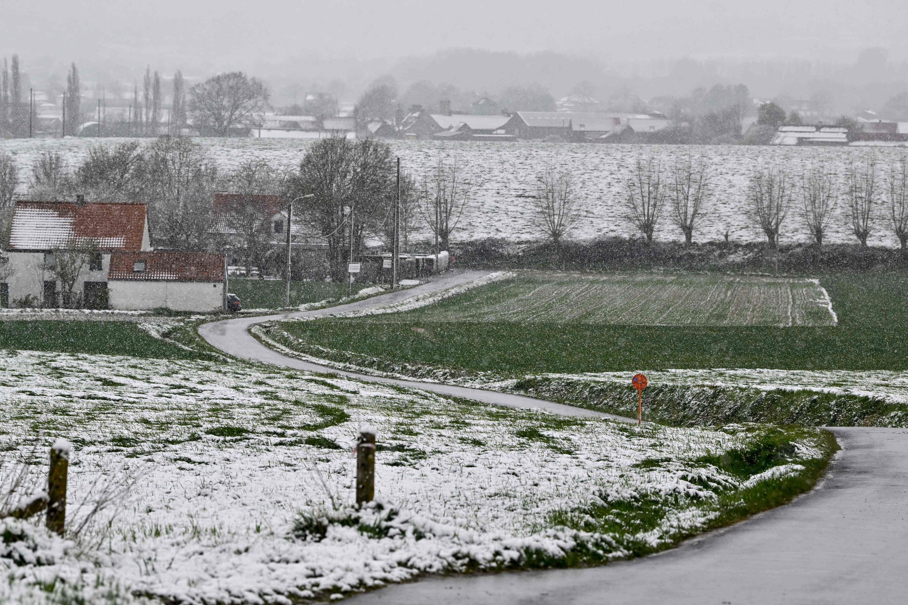 Snowy landscape on the Flanders route.