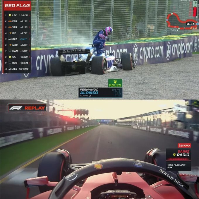 Fernando Alonso sale de su Alpine tras sufrir el accidente.