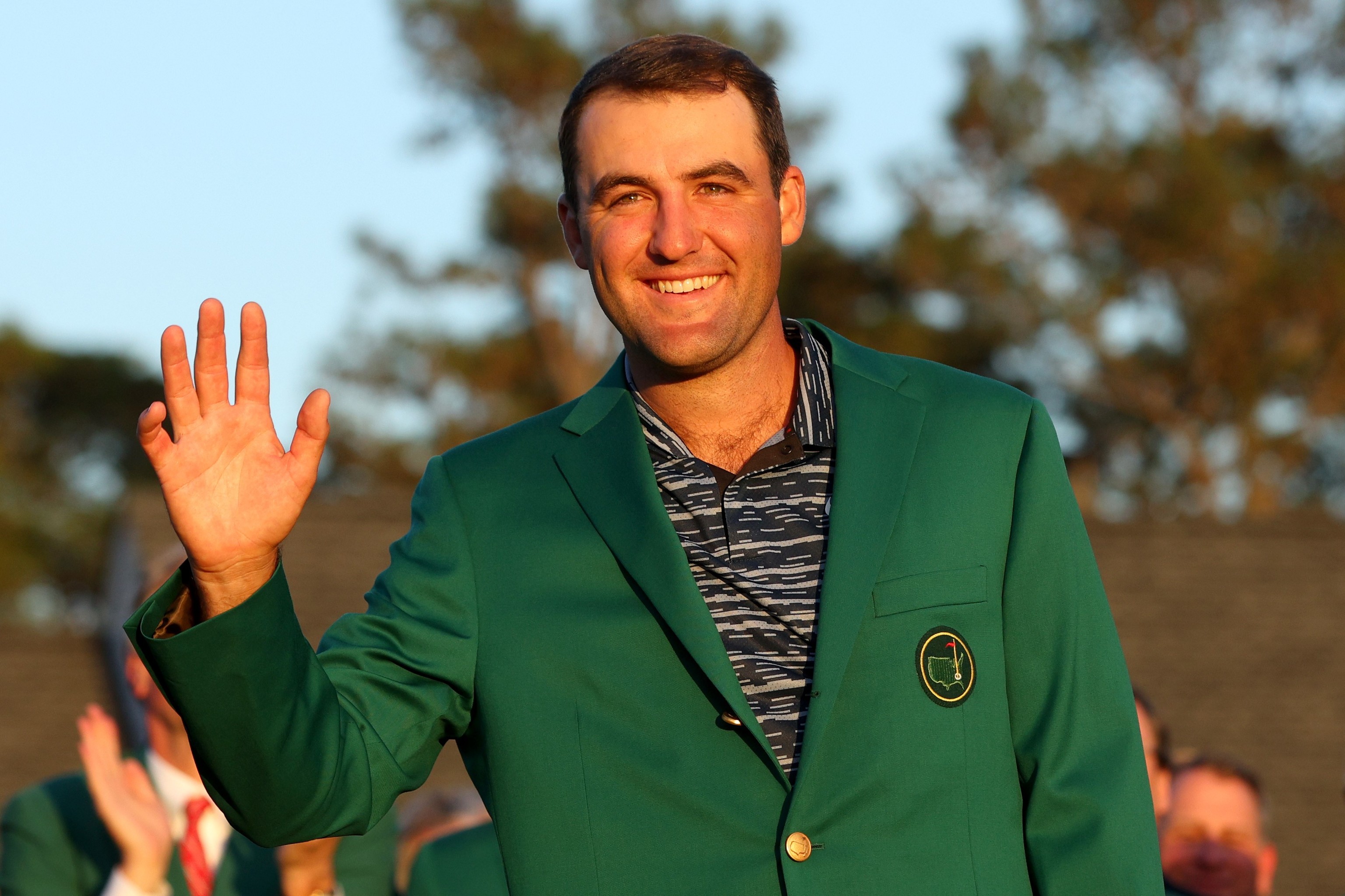 Scott Scheffler with the green jacket which recognized him as the winner of the Augusta Masters.