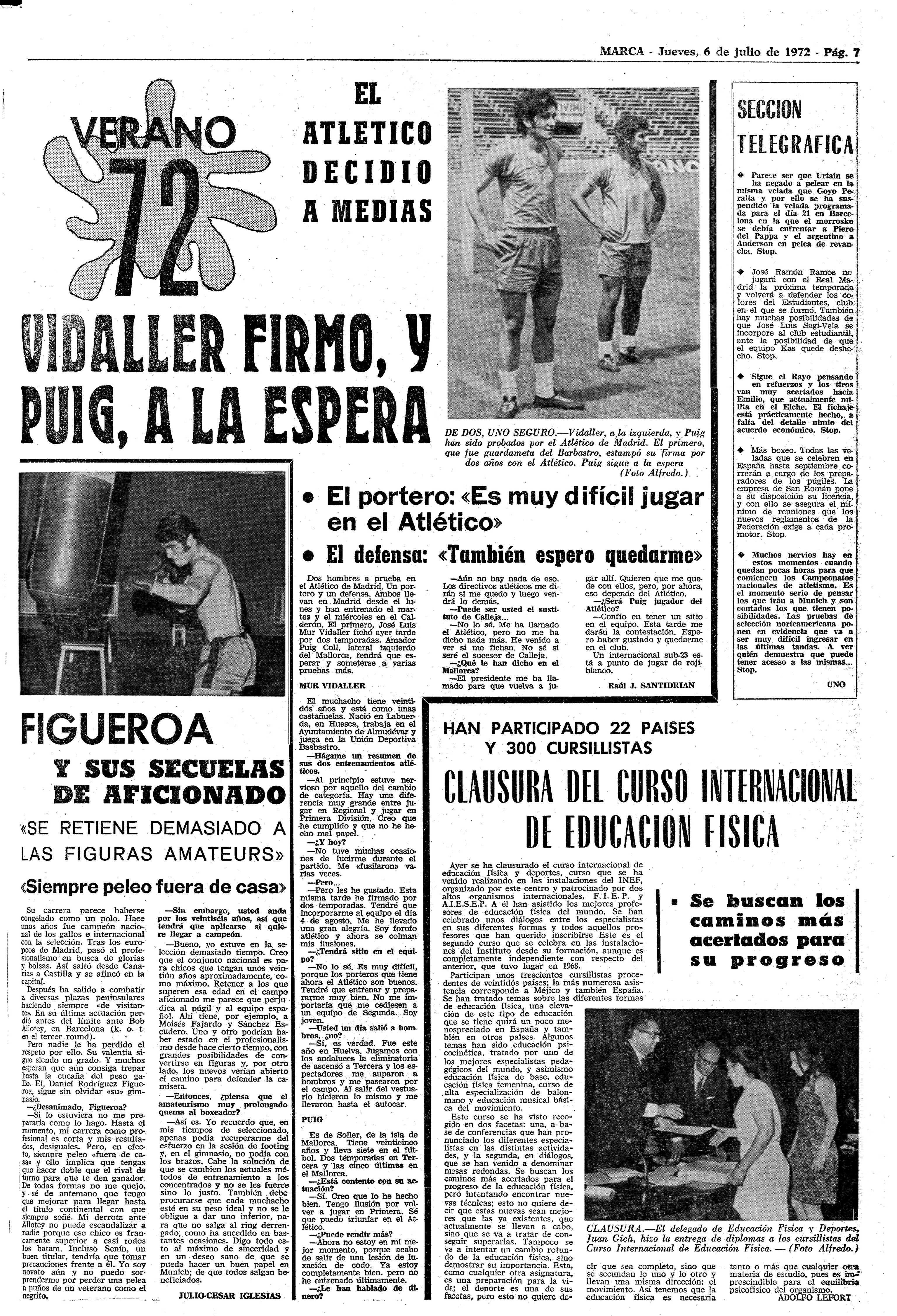Marca anuncia el fichaje de Mur en julio del 72.
