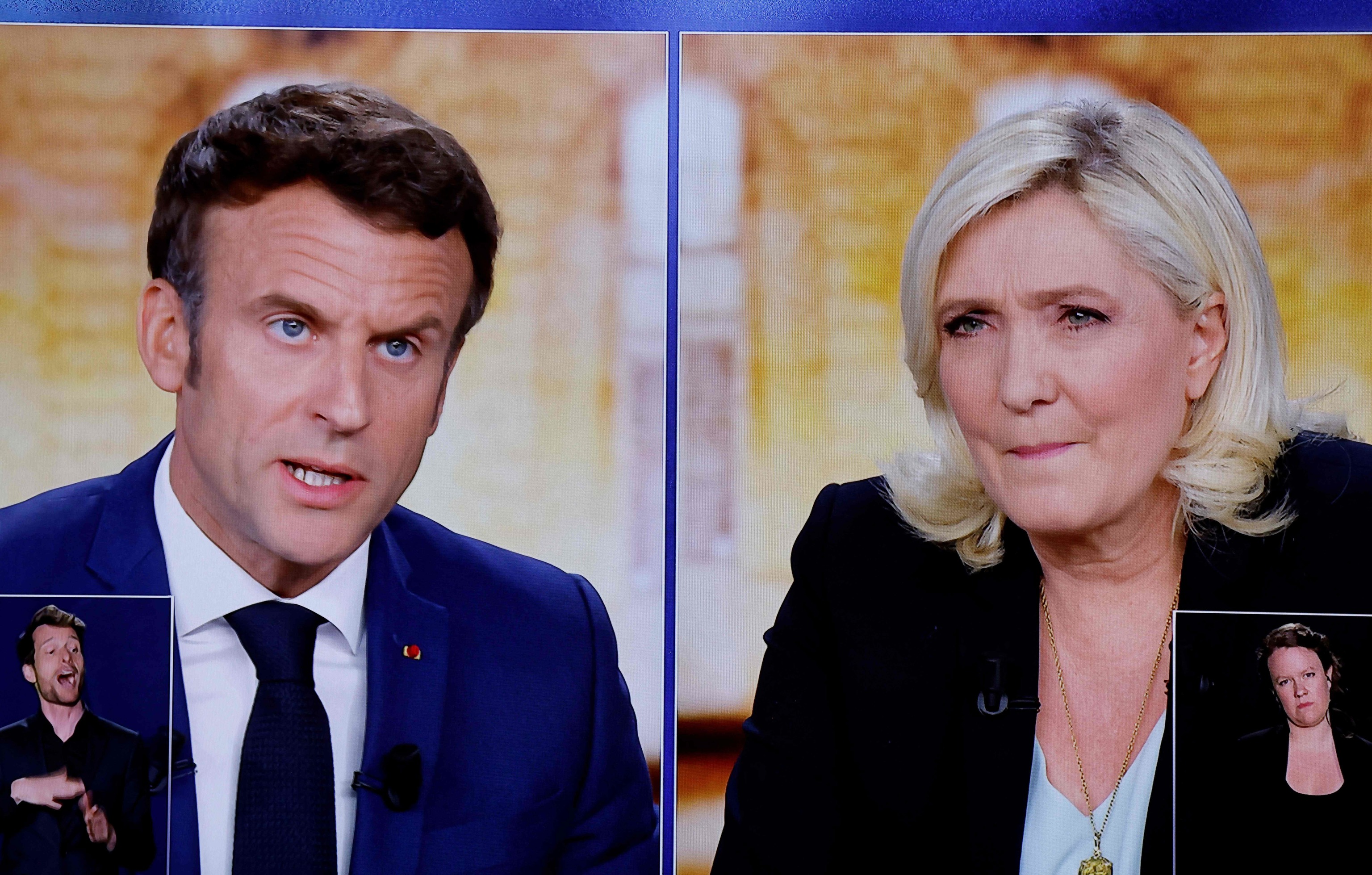 Macron y Le Pen, en el debate de este miércoles.