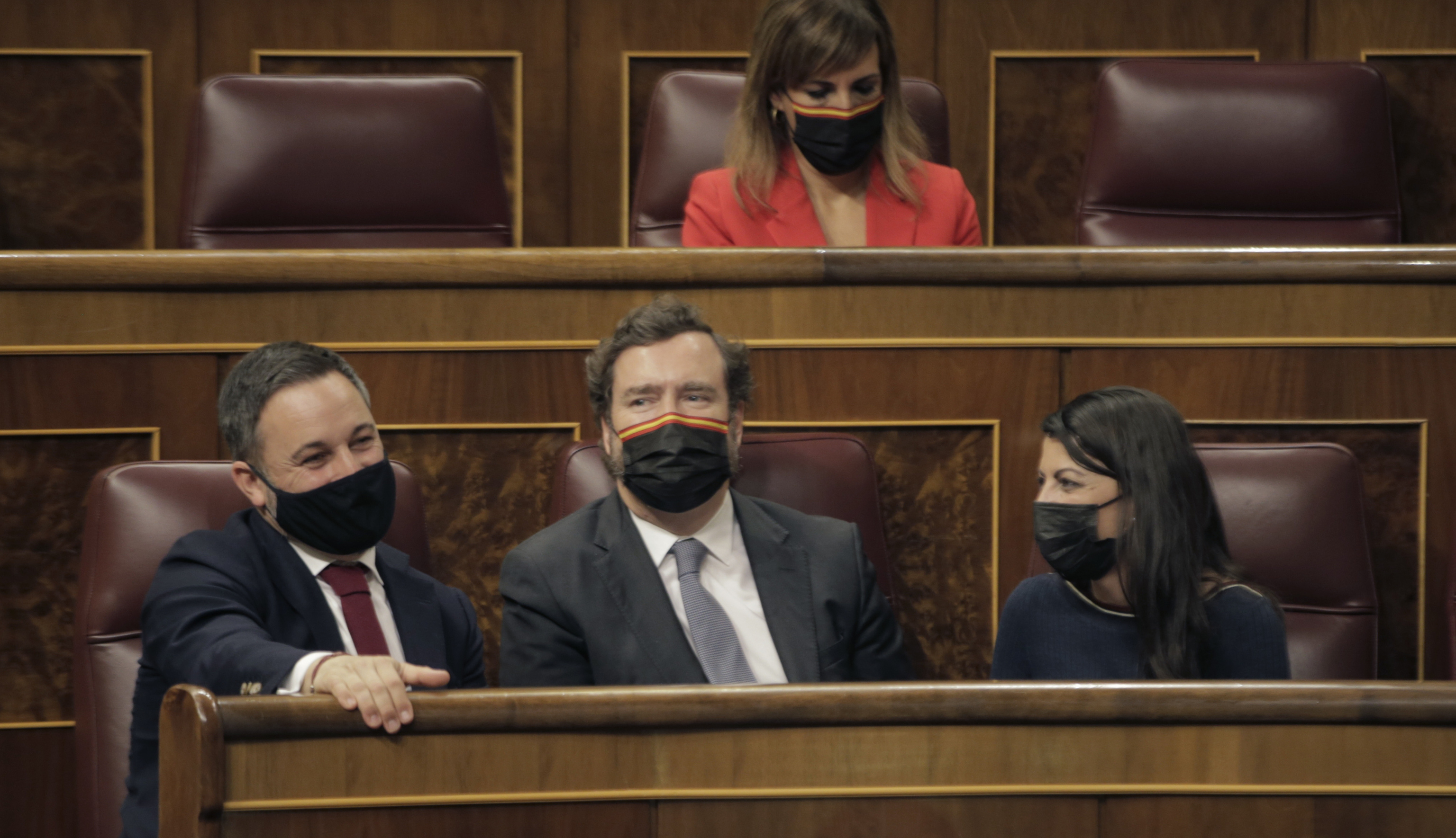 Santiago Abascal, Ivn Espinosa de los Monteros y Macarena Olona, en el Congreso