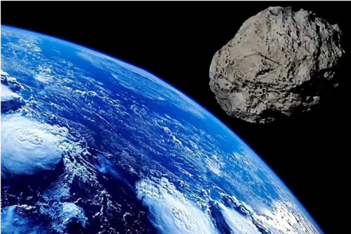 Reproducción de un asteroide pasando cerca de la Tierra.