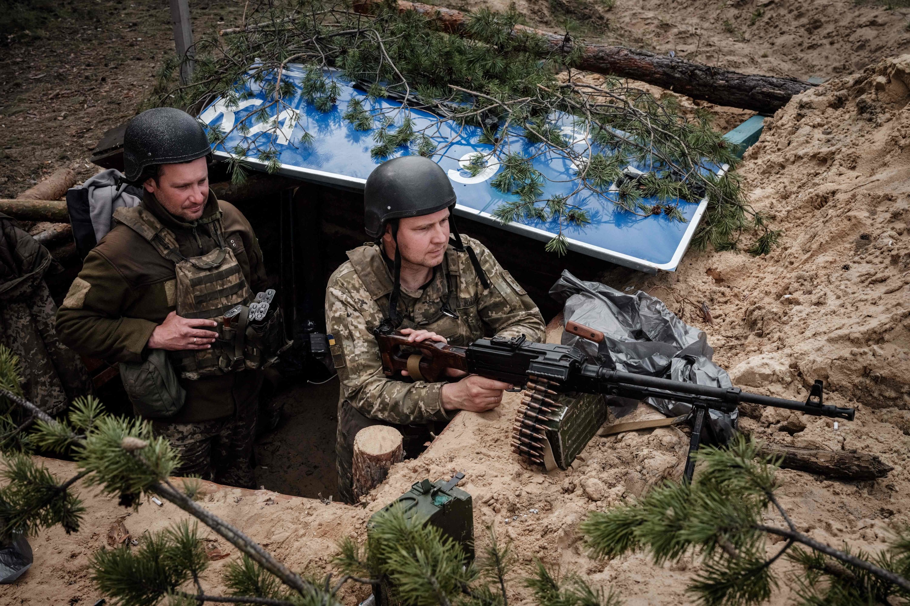Posición defensiva ucraniana en Lyman, Ucrania.