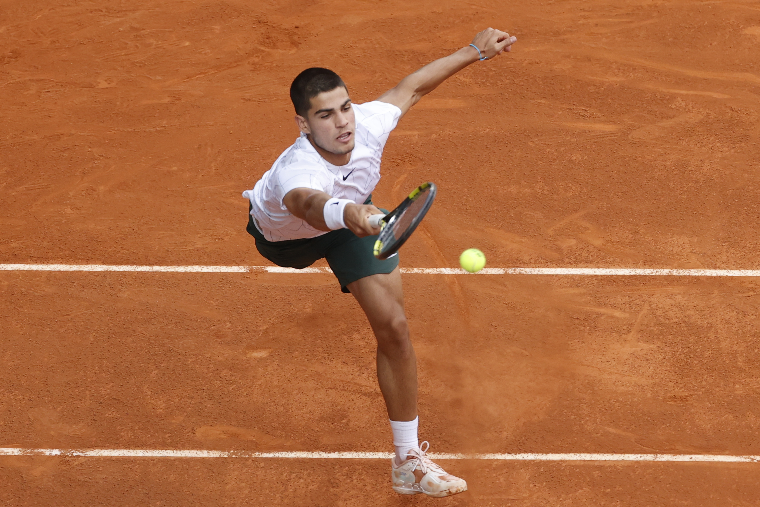 Alcaraz, durante su primer partido de dobles en Madrid.