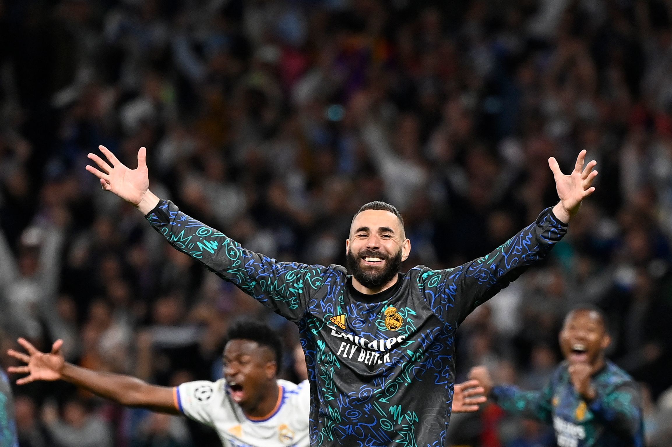 Karim Benzema celebra el pase a la final de la Champions