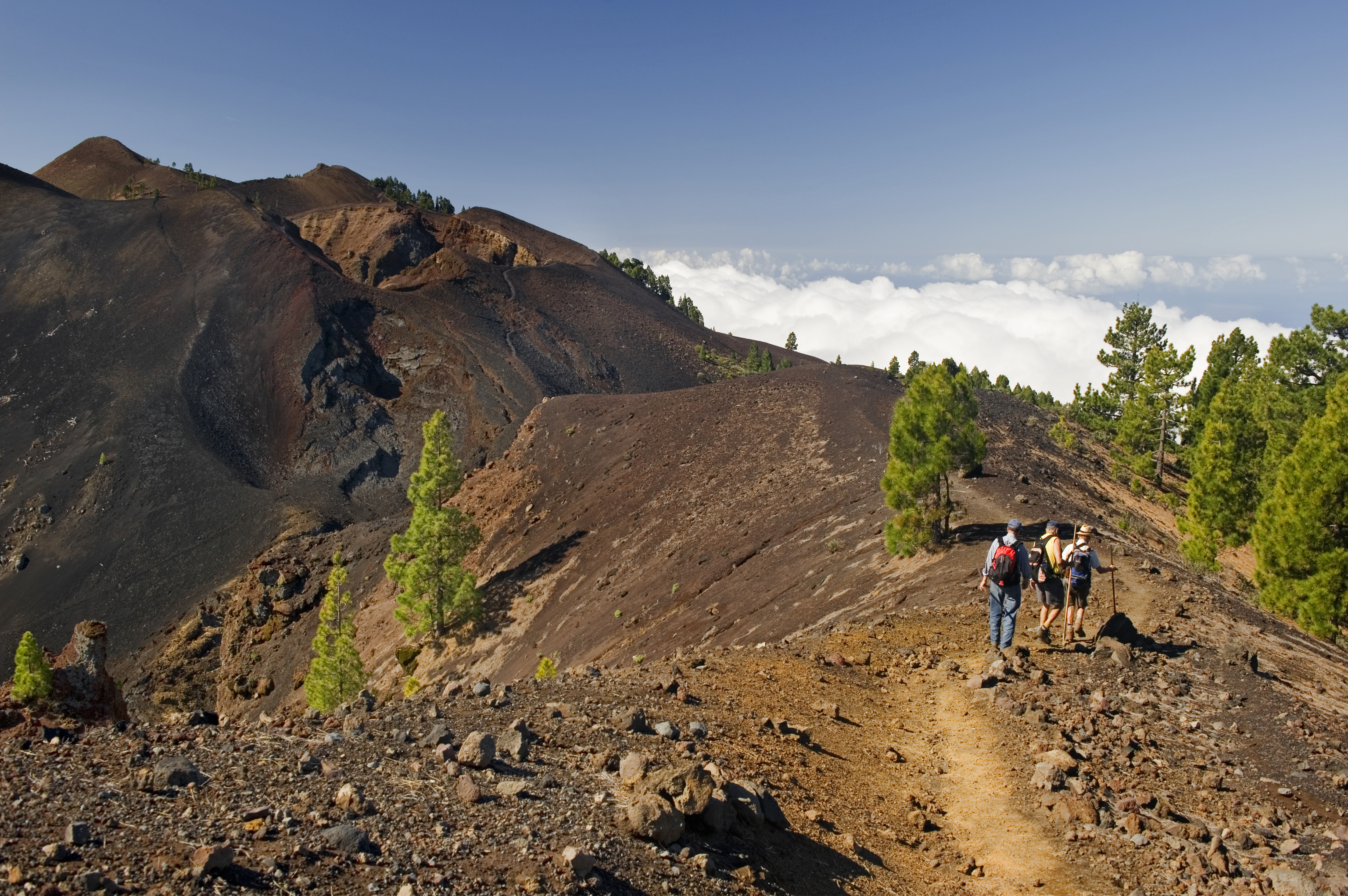 Varios senderistas, en la Ruta de los Volcanes.