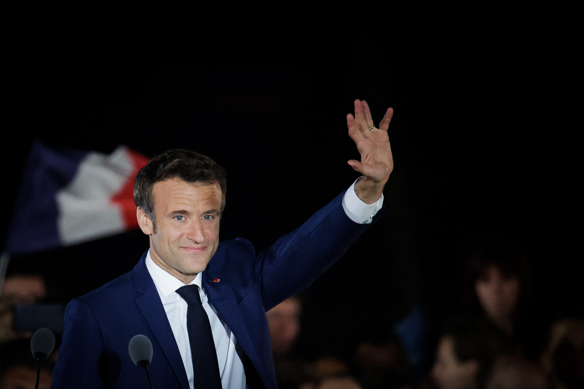 Emmanuel Macron tras conocer que haba ganado un segundo mandato presidencial en Francia.