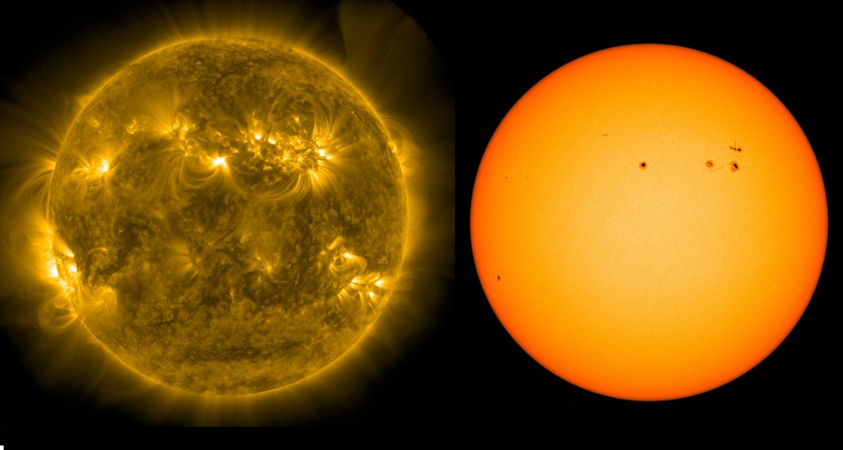 El Sol el 25 de abril en el ultravioleta y en el óptico.