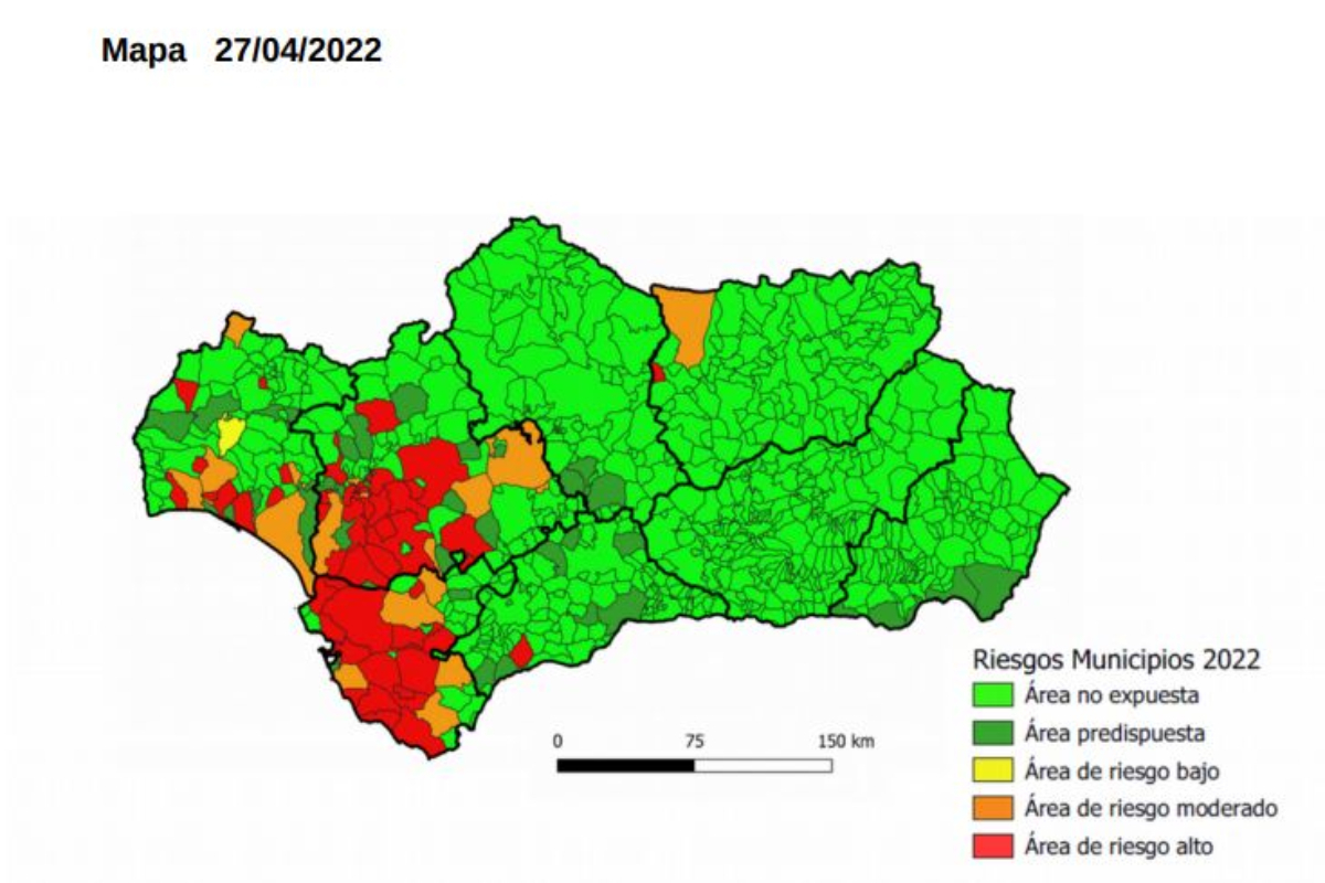 Mapa del riesgo por municipios de la Fiebre del Nilo