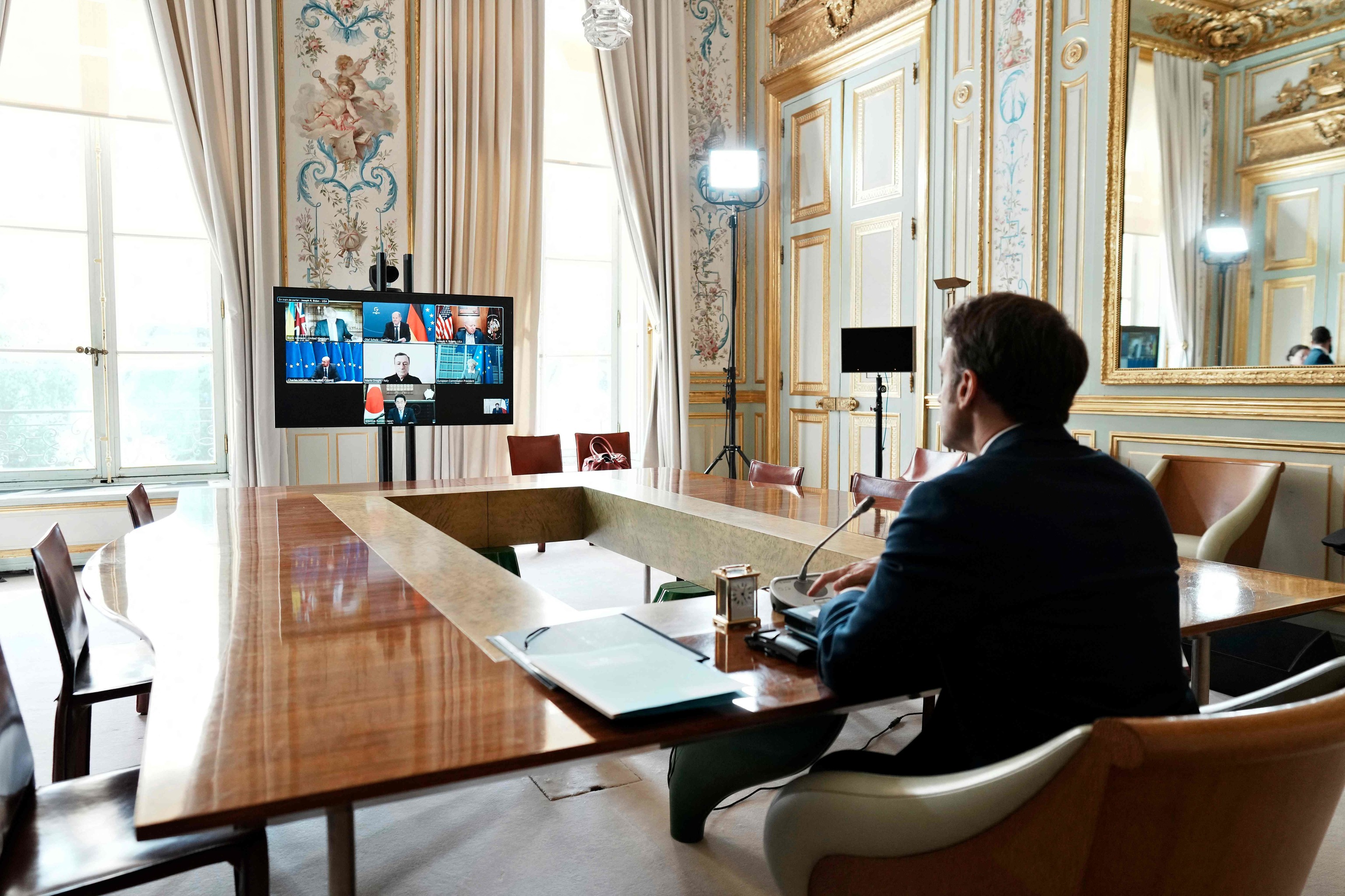 El presidente francés Emmanuel Macron, durante la reunión del G7.