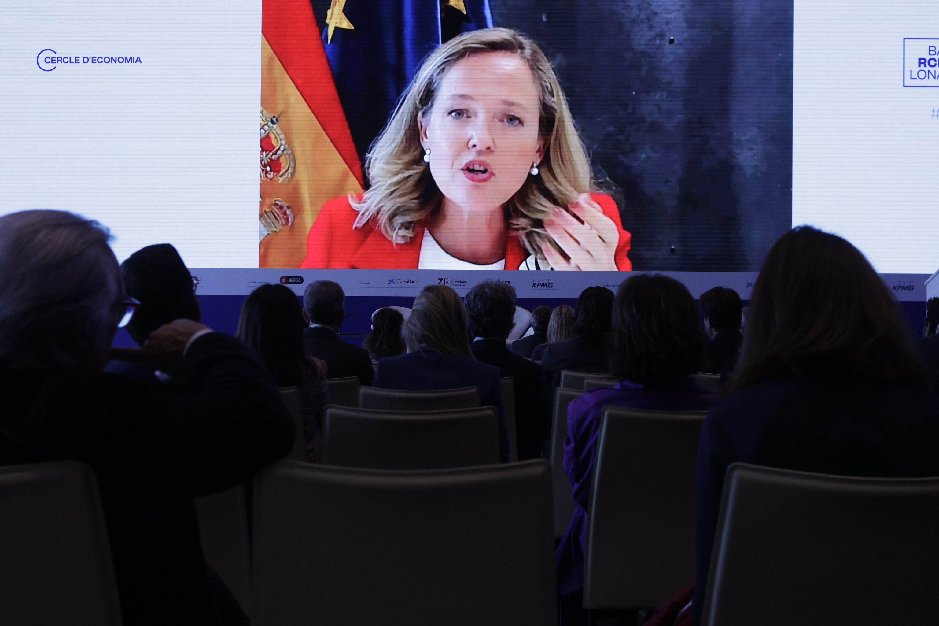 La vicepresidenta primera y ministra de Asuntos Económicos, Nadia Calviño, en una intervención ante empresarios la semana pasada.