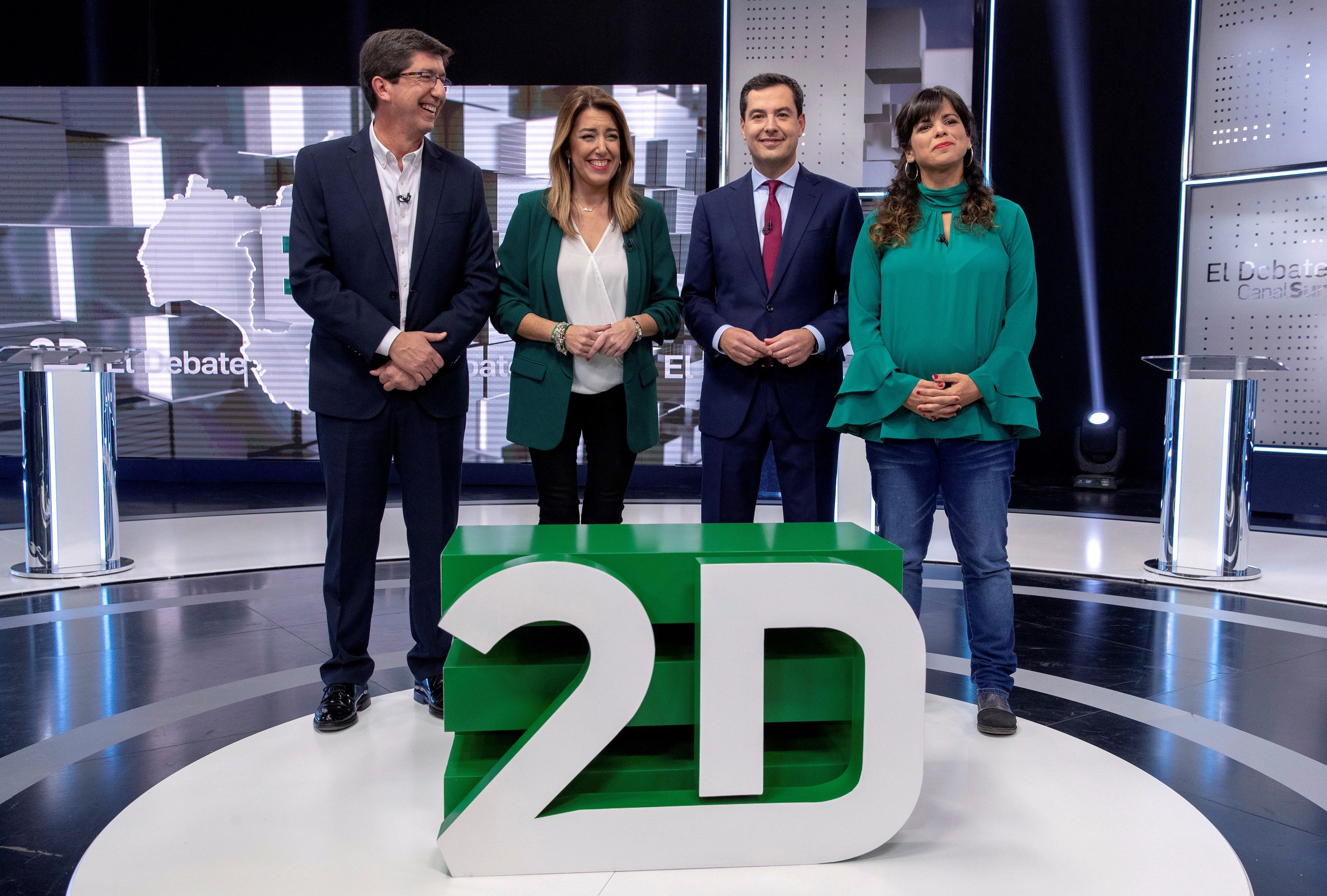 Juan Marn, Susana Daz, Juanma Moreno y Teresa Rodrguez en el debate de Canal Sur de las pasadas elecciones.