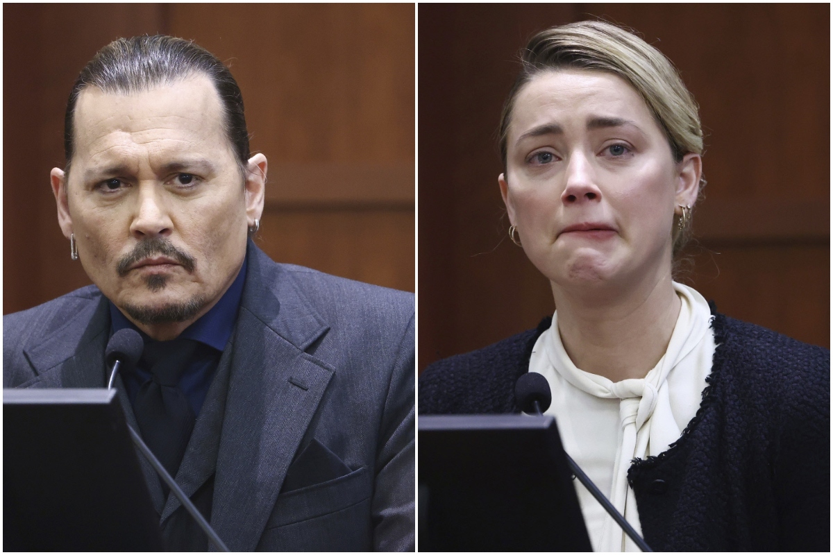 Johnny Depp y Amber Heard, durante sus respectivos testimonios.