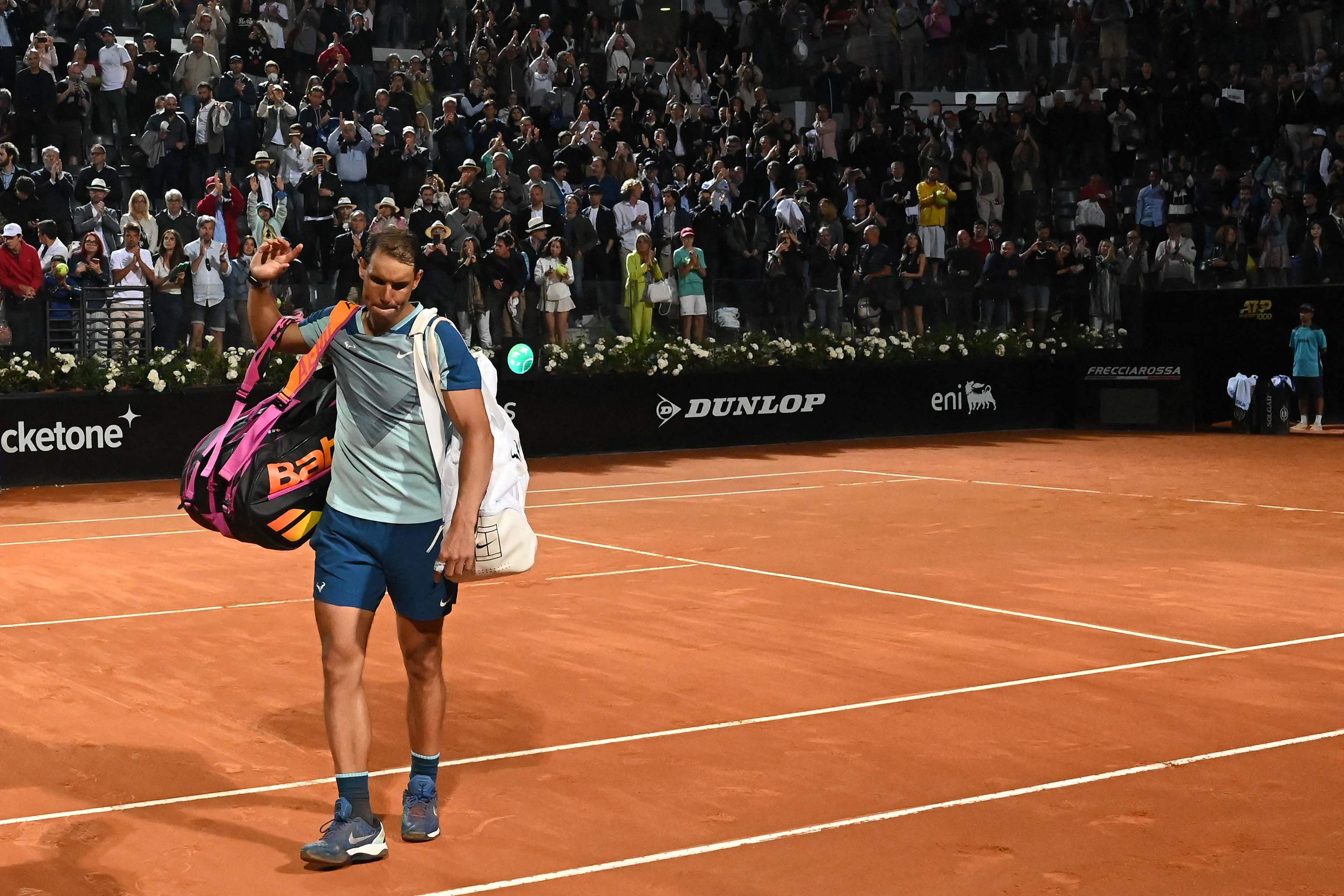 Nadal is disappointed after losing to Shapovalov in Rome on Thursday.