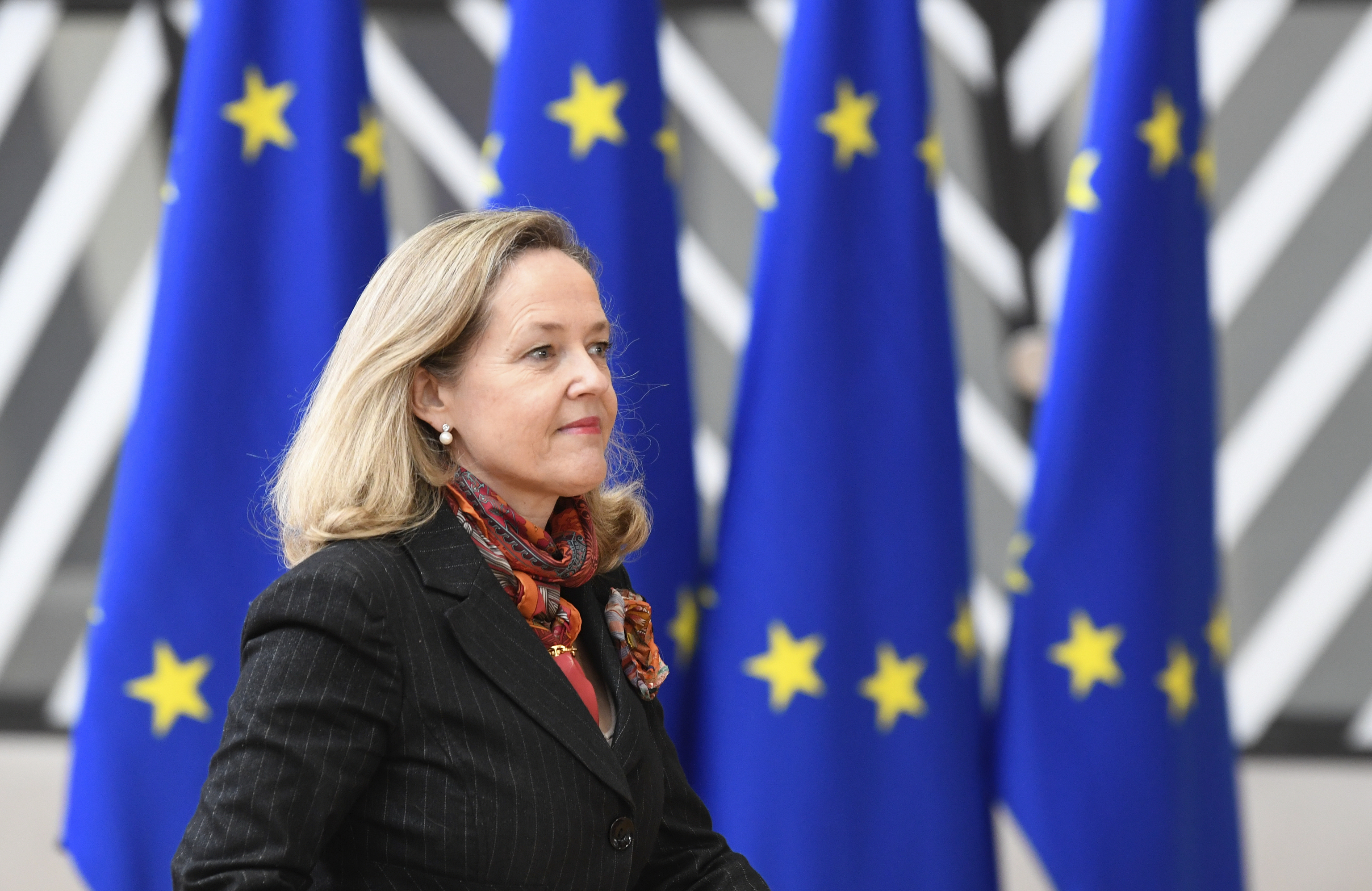 La vicepresidenta económica, Nadia Calviño, en Bruselas.