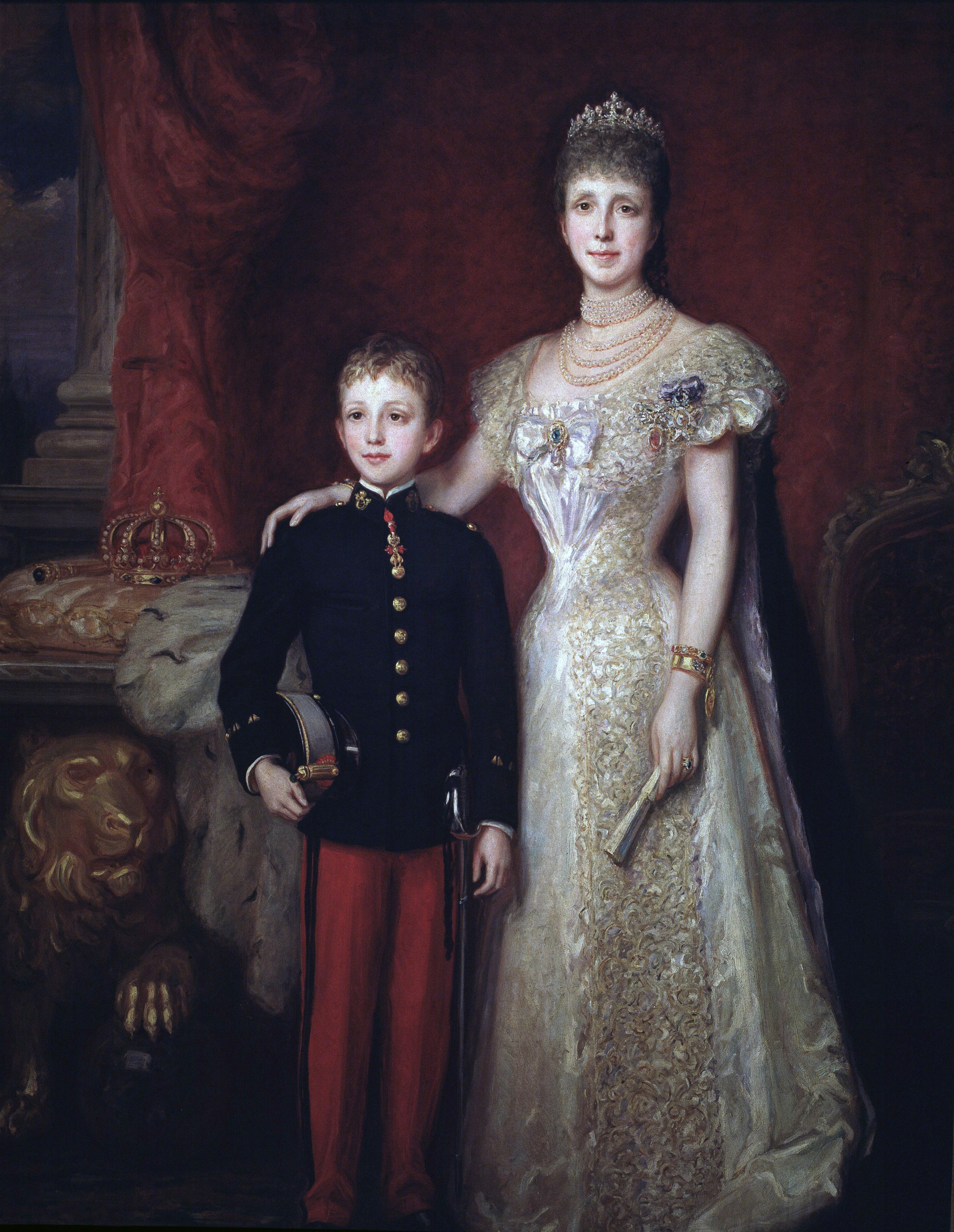 Alfonso XIII y su madre María Cristina, en un óleo de Ricardo de Madrazo.