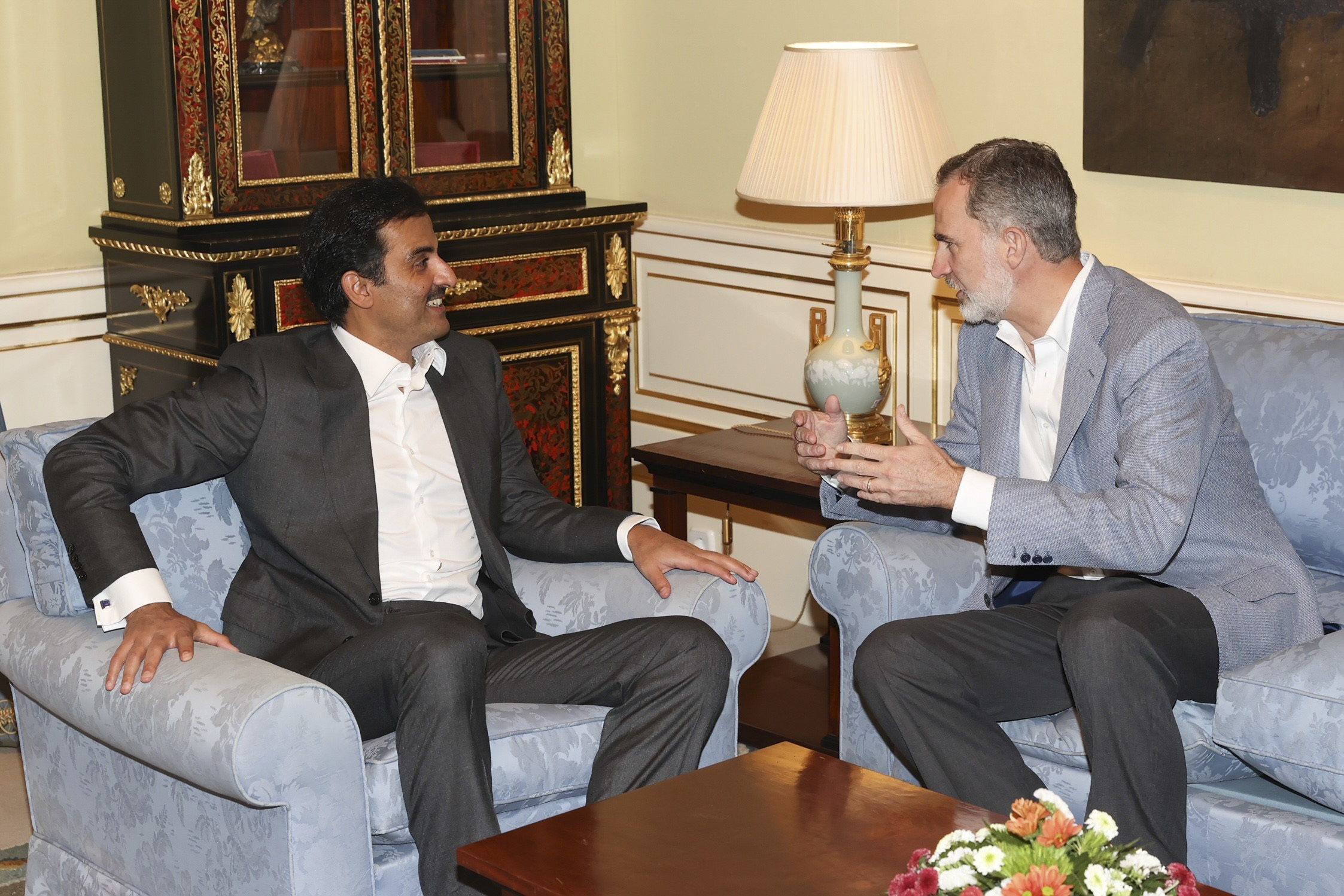 Felipe VI with the Emir of Qatar in El Pardo this Monday.