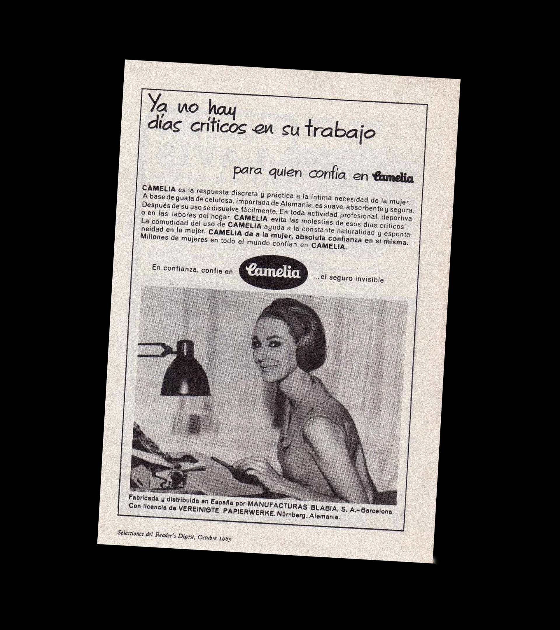 Publicidad de compresas Camelia de 1966.