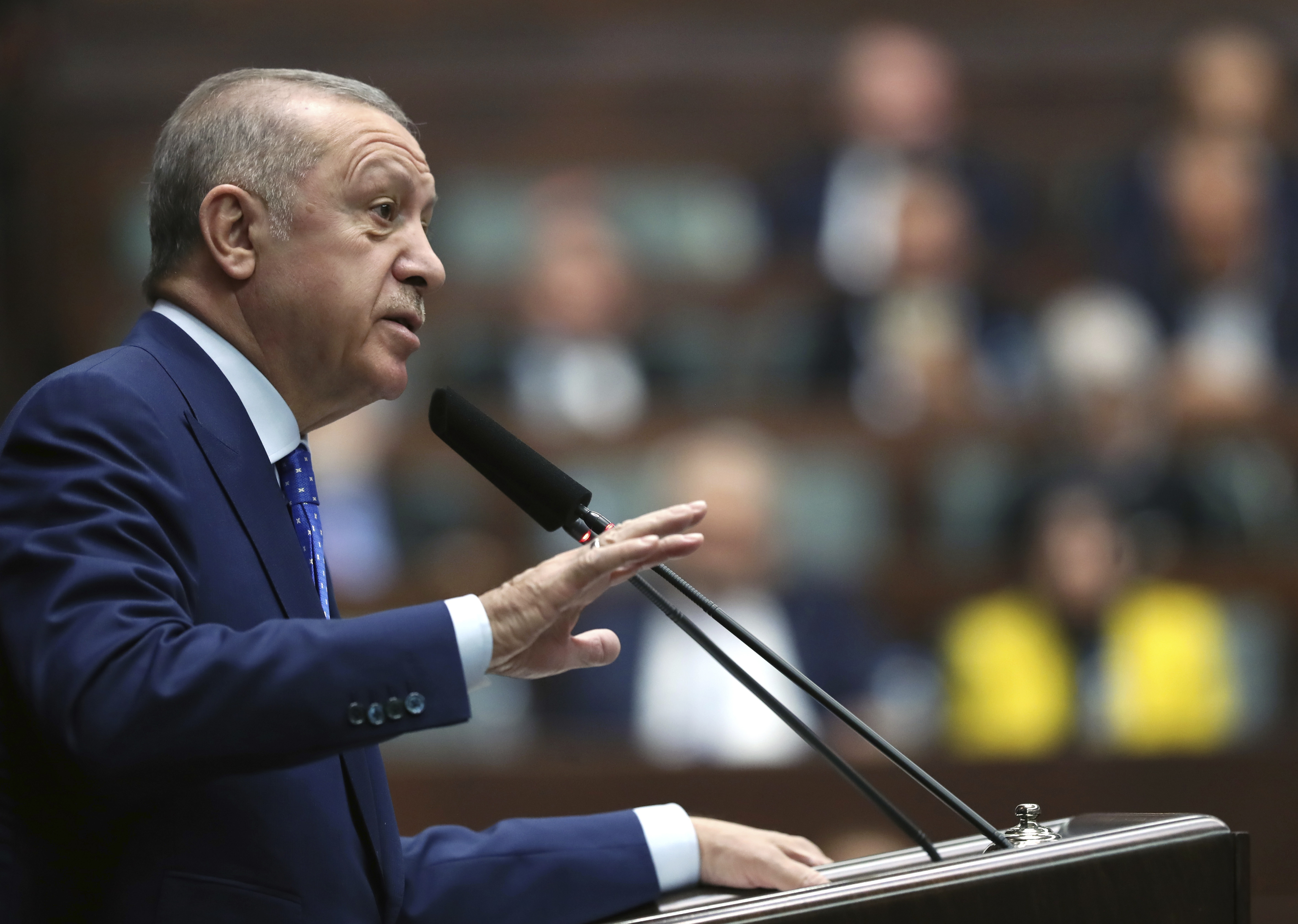 Erdogan addresses his party members in Ankara.