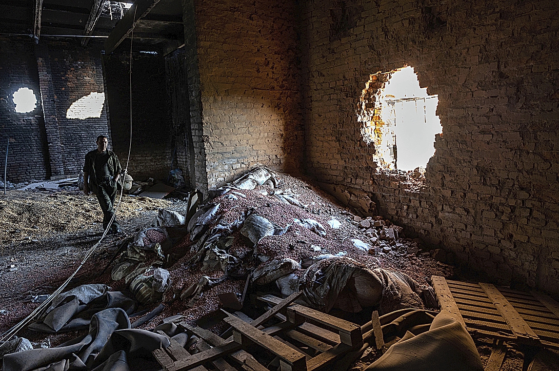 A barn bombed by Russian troops in Cherkaska Lozova.