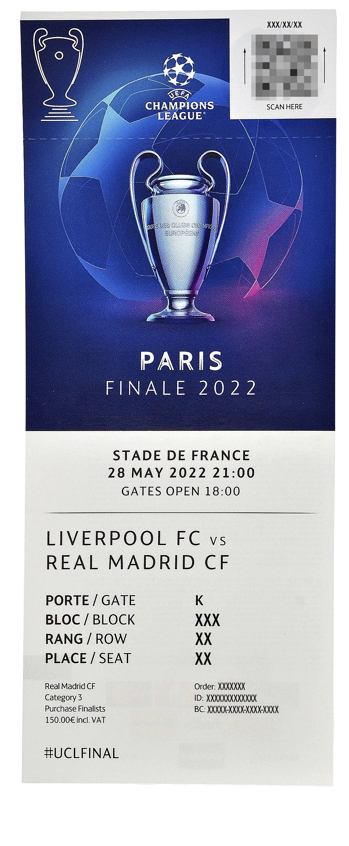 Entrada para la final de la Champions League de París