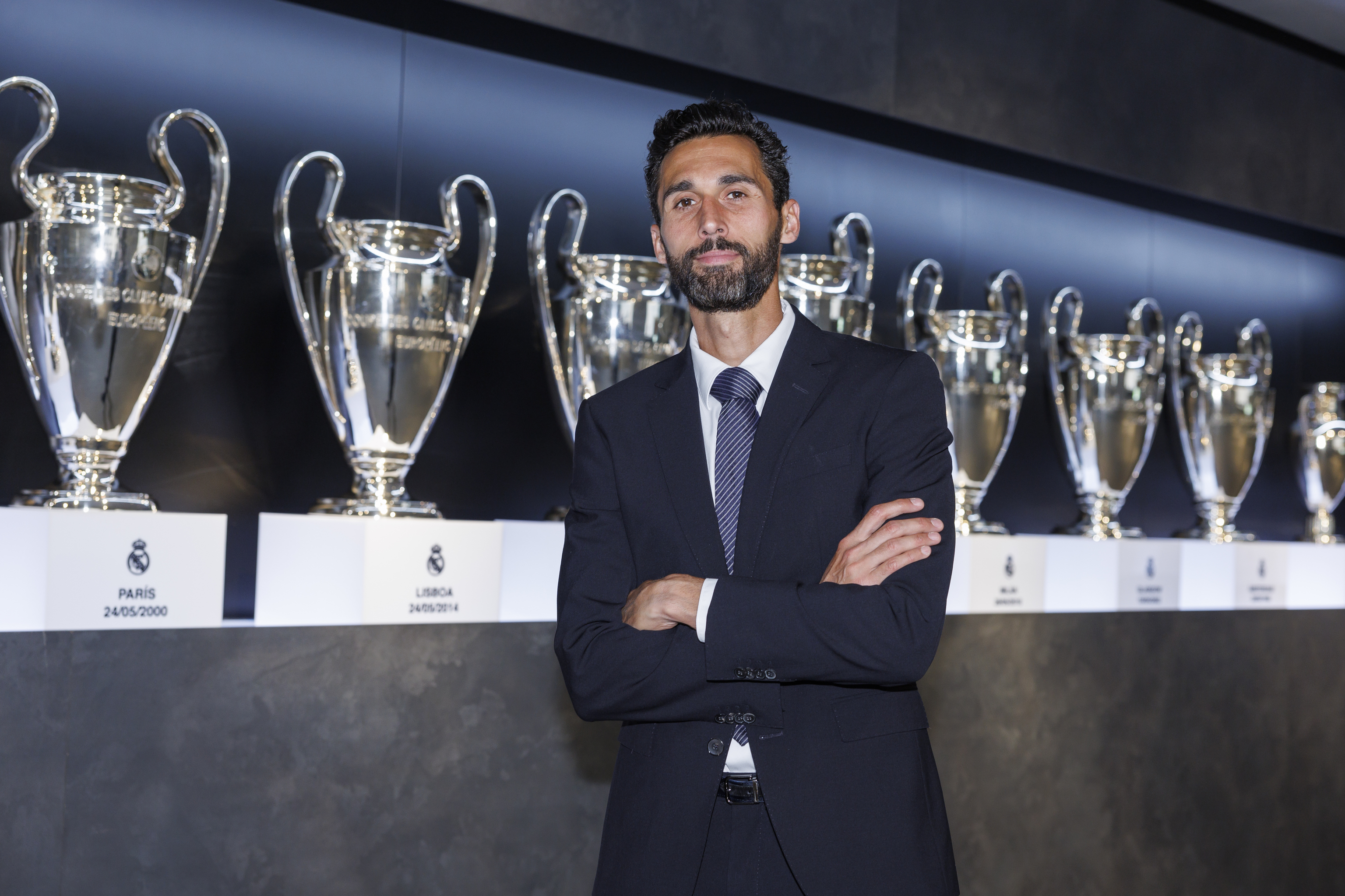 In the club's trophy room, ahead of the 13th European Cup.