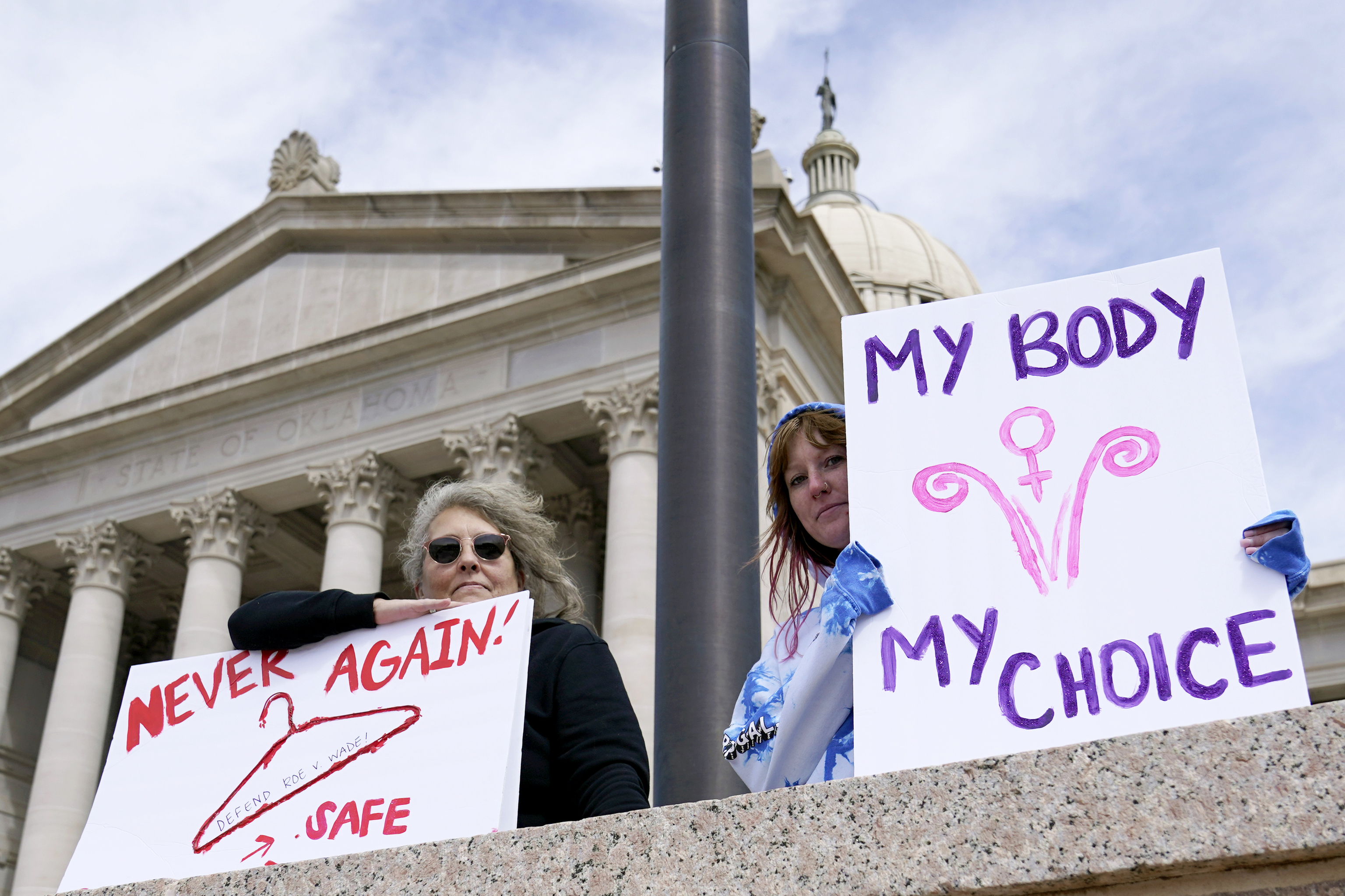 Two pro-abortion activists in Oklahoma's capital.