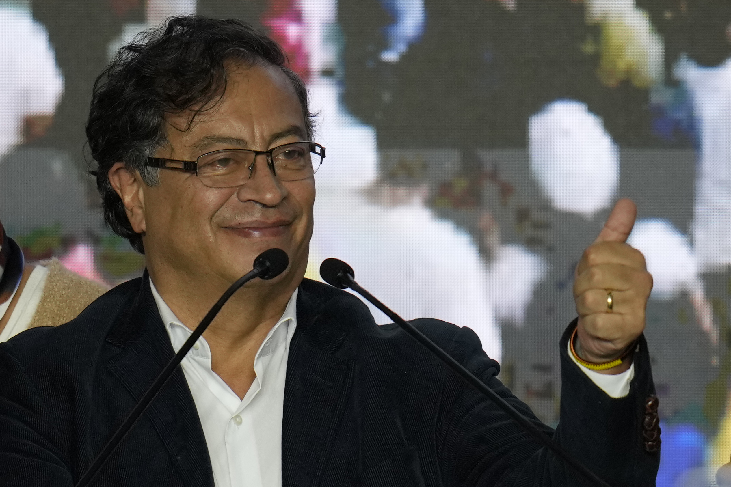 Gustavo Petro after a first round win in Bogotás